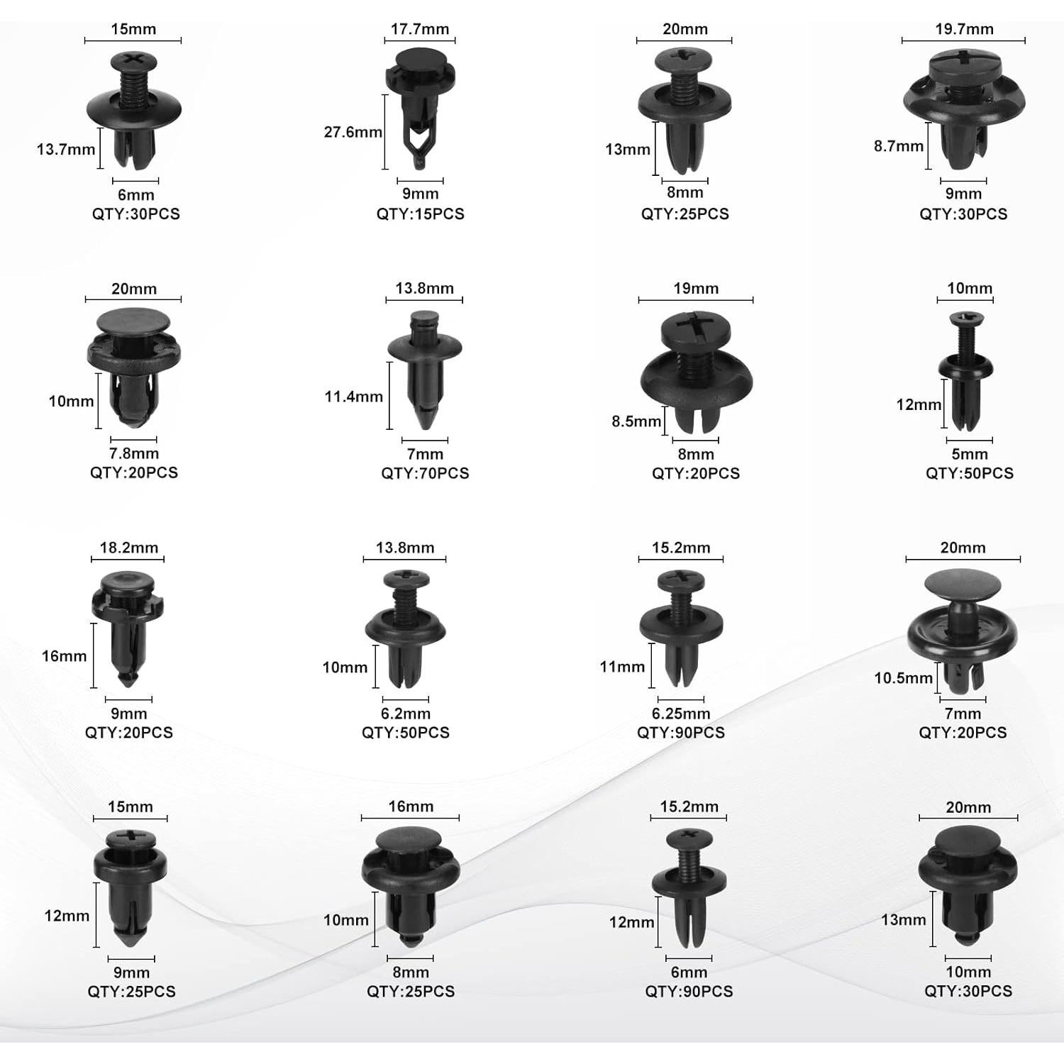 Kit de Clips de Retención Automotriz Guteauto 620 Pcs Nylon