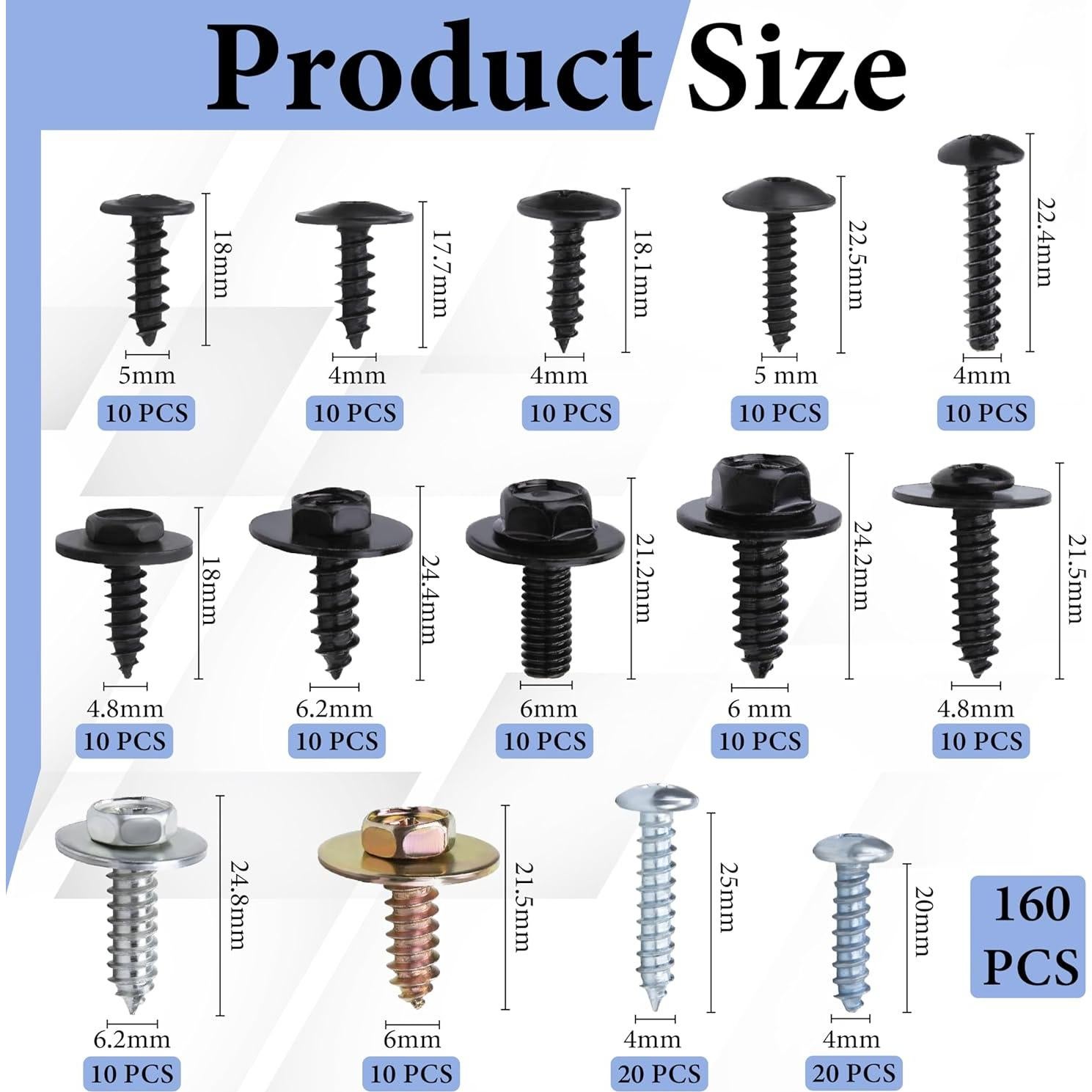 Kit 160 Tornillos y Clips de Retención Automotriz Ecocstm