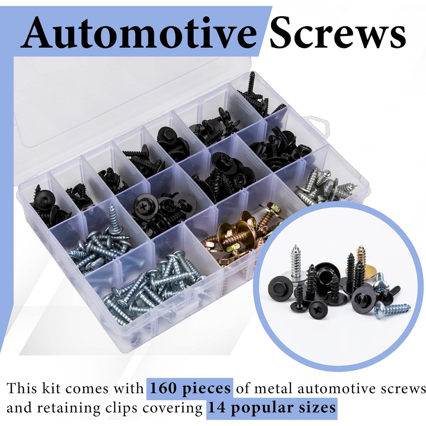 Kit 160 Tornillos y Clips de Retención Automotriz Ecocstm