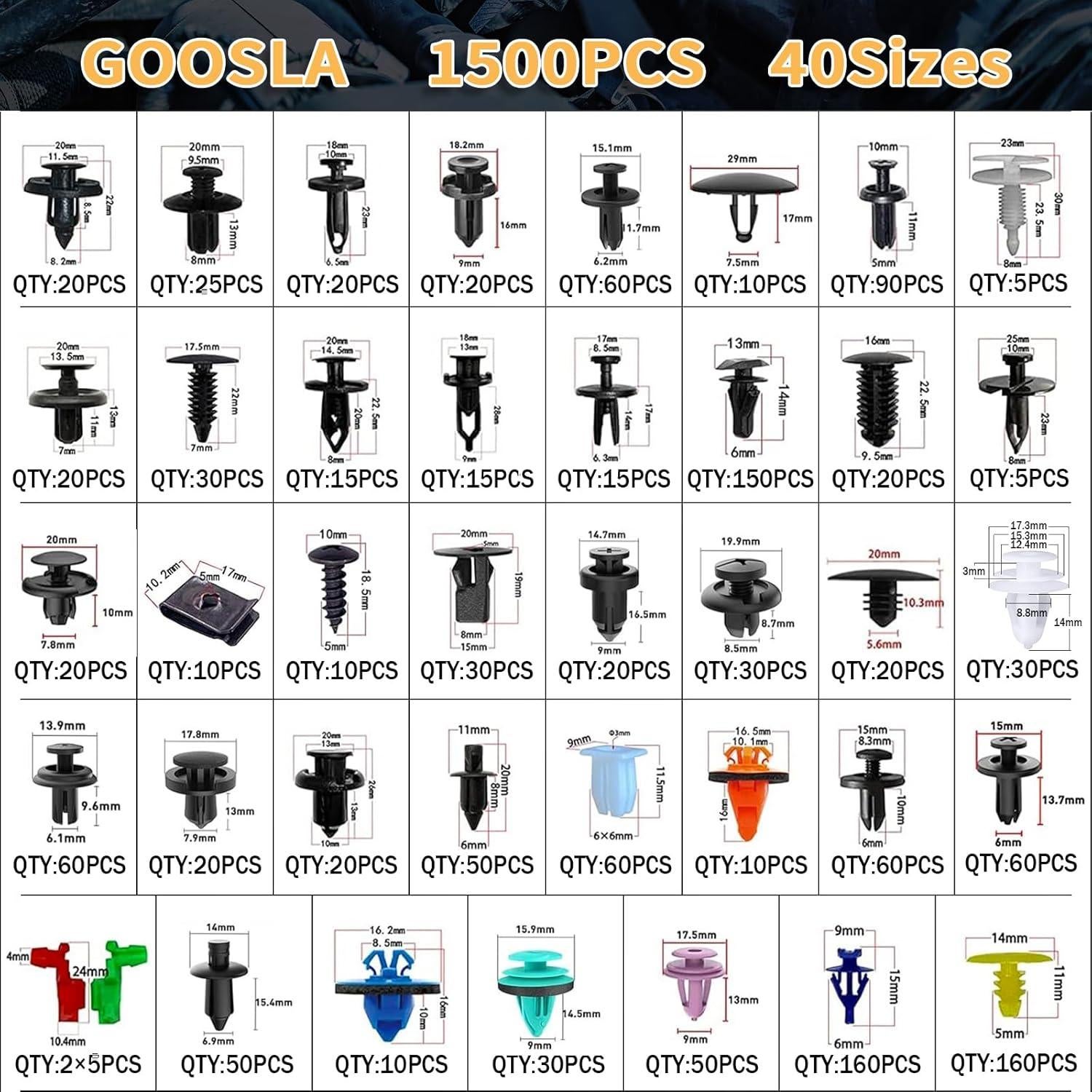 Kit de Clips de Retención Automotriz GOOSLA 1801 Piezas