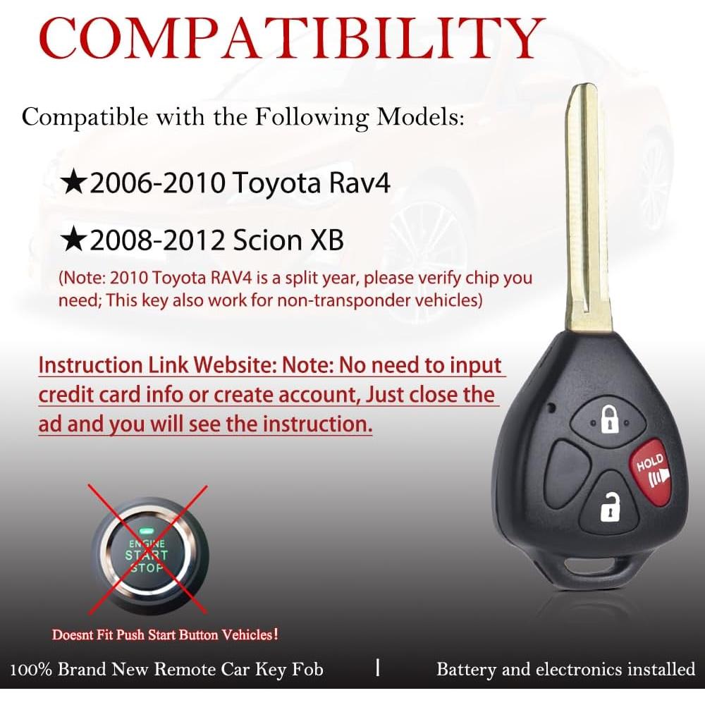 Llavero remoto MechanMagic para Toyota Rav4 2006-2011 y Scion XB 2008-2013, ID FCC HYQ12BBY, chip 4D67