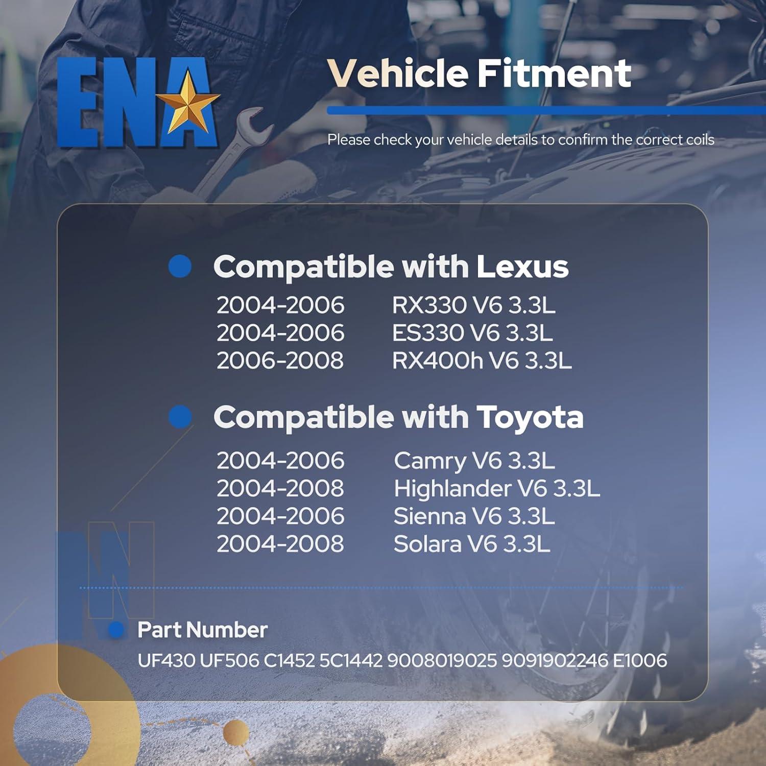 Paquete de 6 Bobinas de Encendido ENA V6 3.3L Compatible Toyota/Lexus