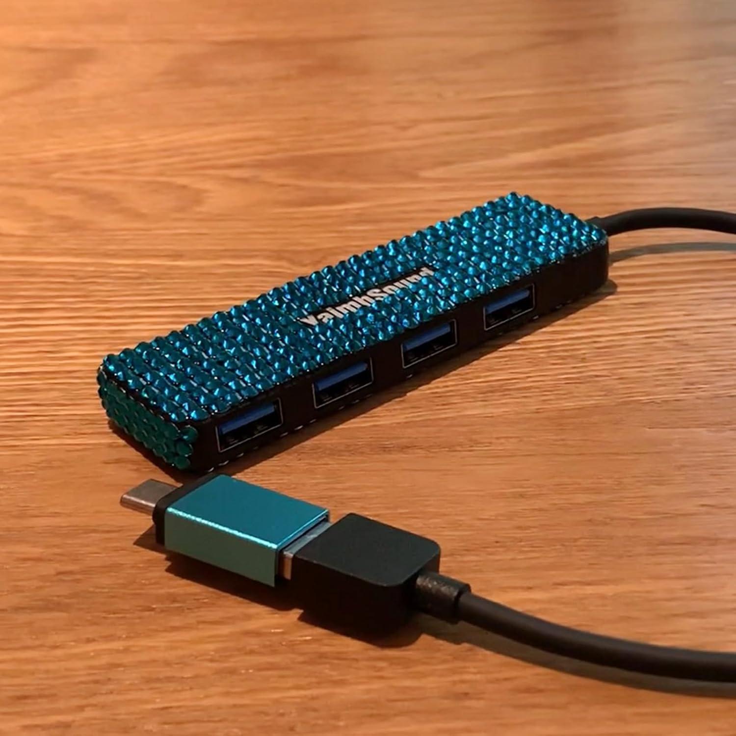 Divisor USB 3.0 YaimhSound Hub 4 Puertos Azul para Laptop/PC/Mac