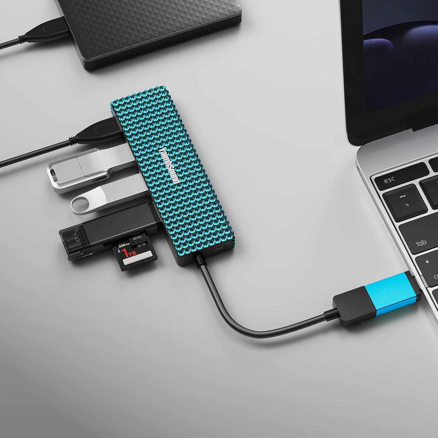 Divisor USB 3.0 YaimhSound Hub 4 Puertos Azul para Laptop/PC/Mac