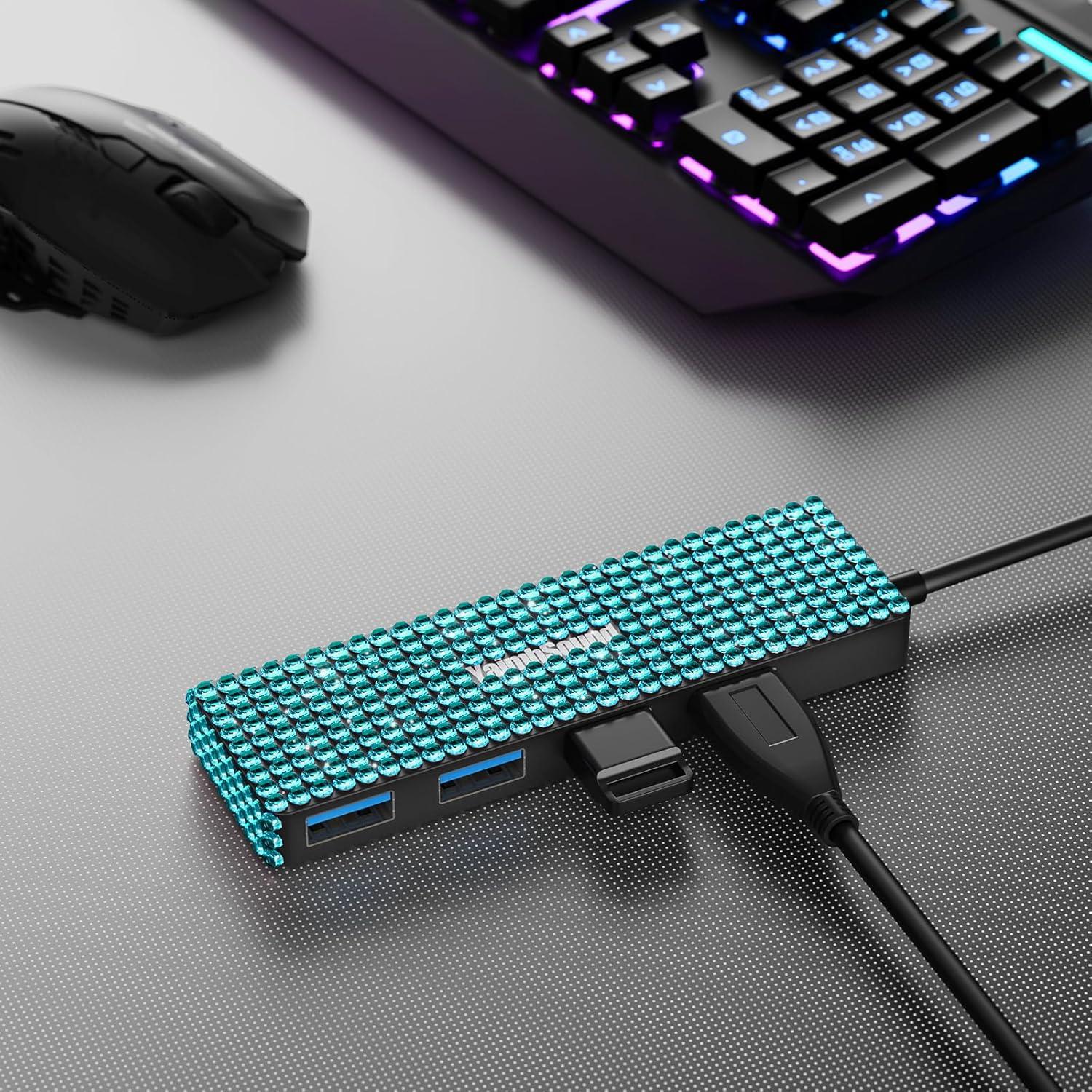 Divisor USB 3.0 YaimhSound Hub 4 Puertos Azul para Laptop/PC/Mac