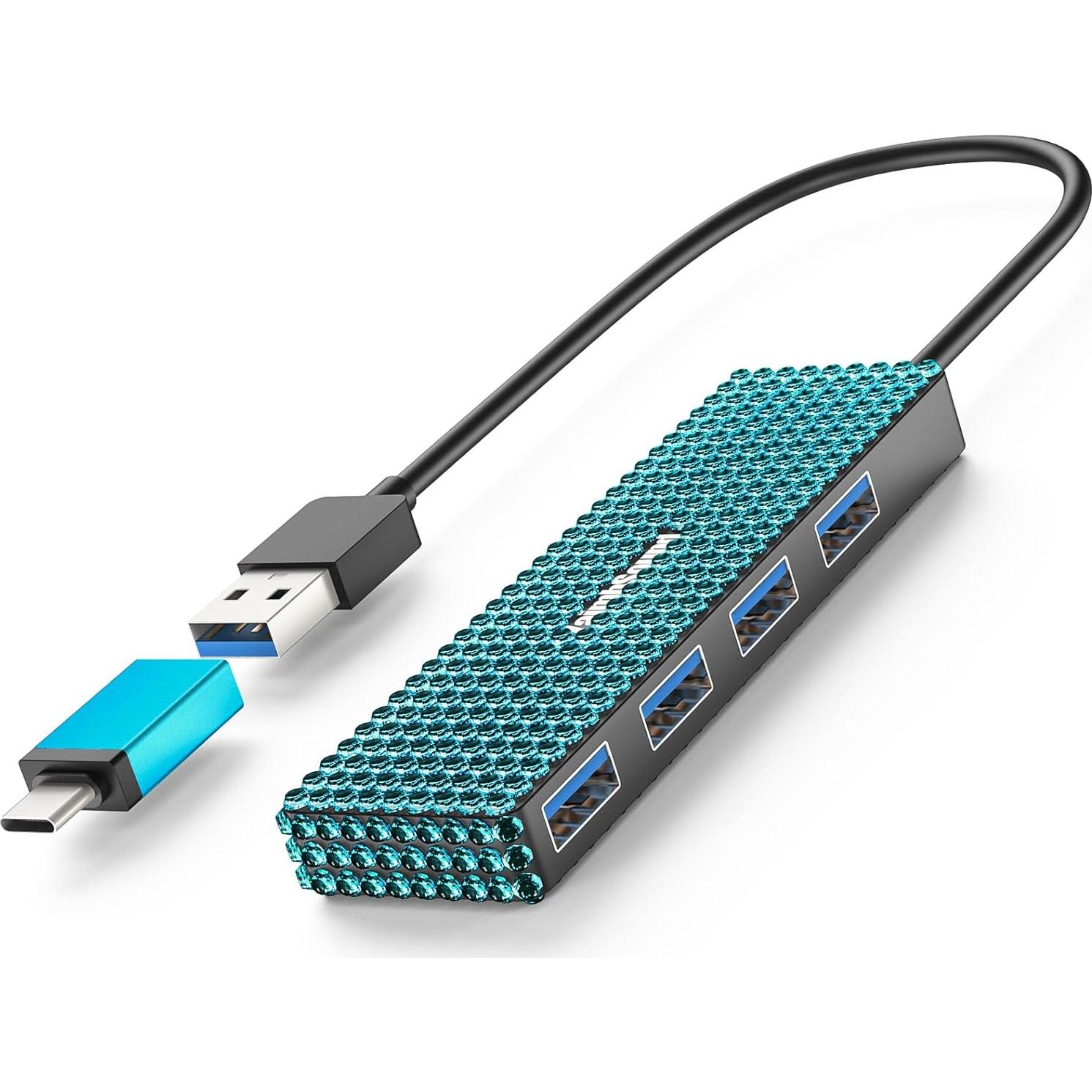 Divisor USB 3.0 YaimhSound Hub 4 Puertos Azul para Laptop/PC/Mac