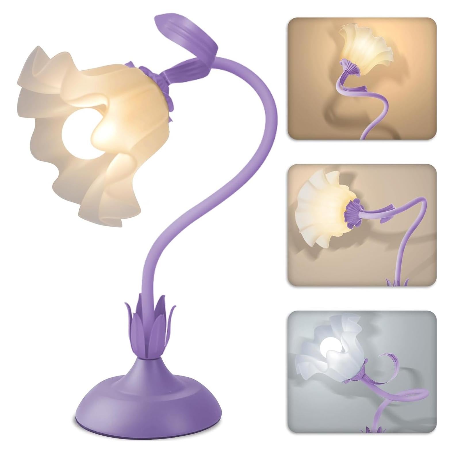 Lámpara de Mesa Floral Larnix Púrpura LED E26 3 Modos