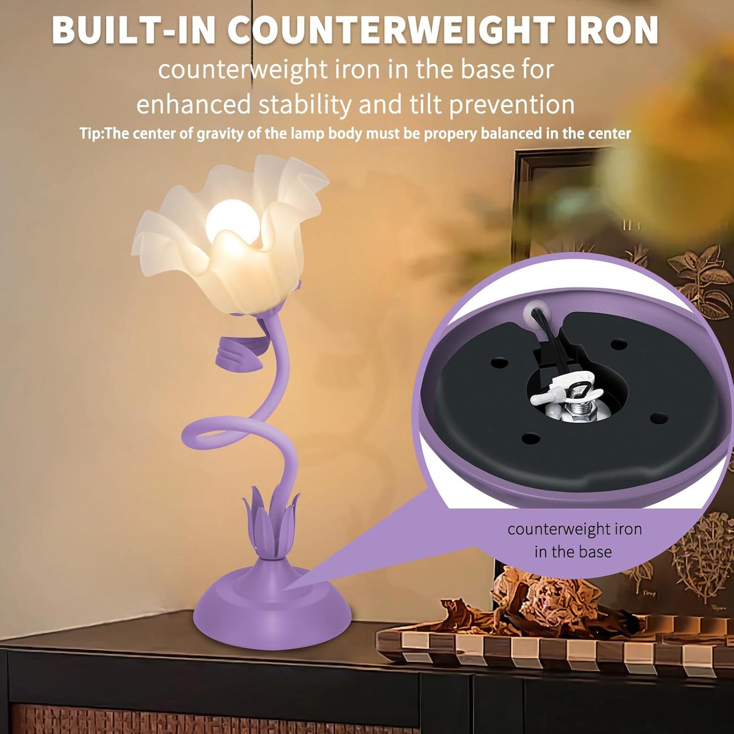 Lámpara de Mesa Floral Larnix Púrpura LED E26 3 Modos