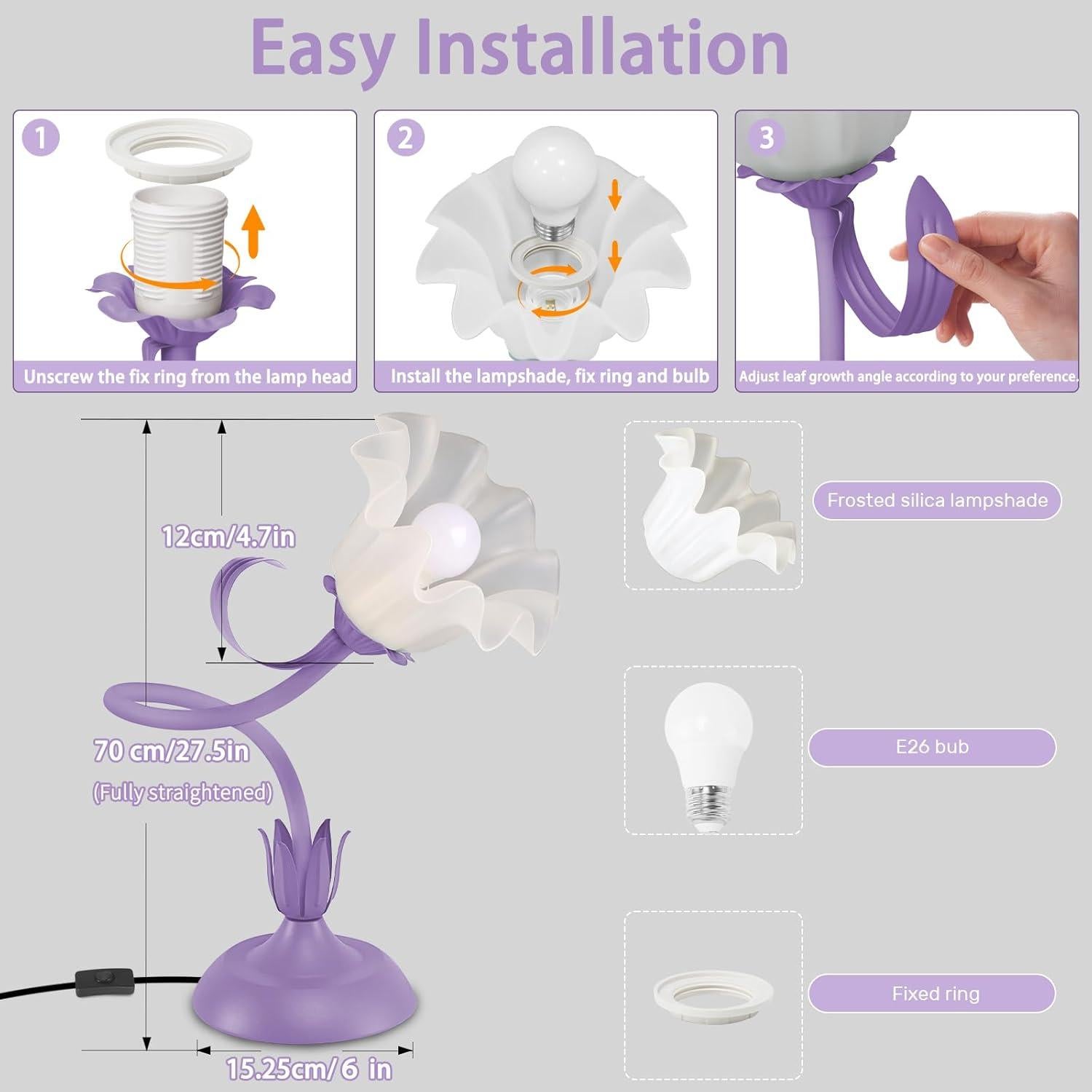 Lámpara de Mesa Floral Larnix Púrpura LED E26 3 Modos