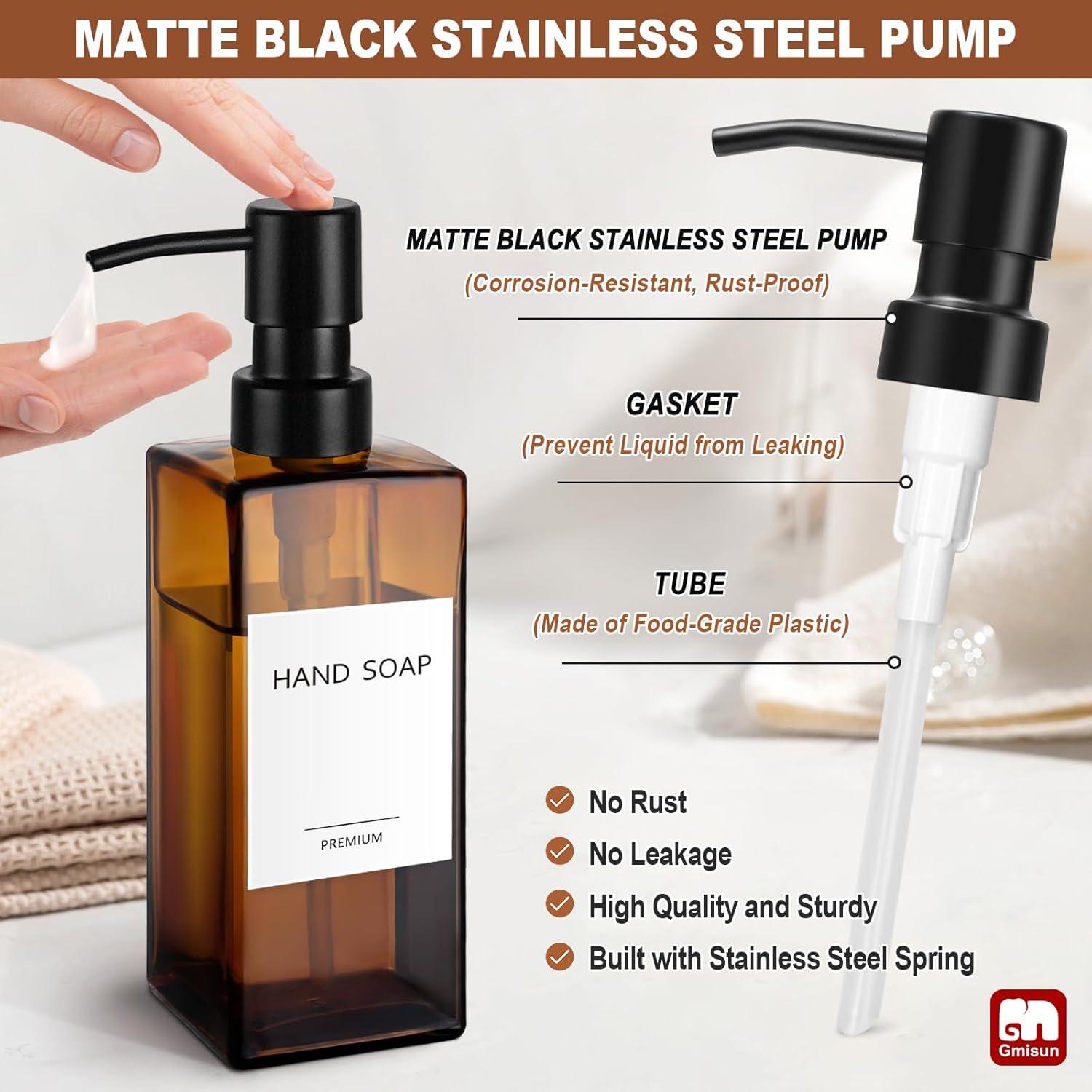 Dispensador de Jabón de Vidrio Ámbar GMISUN 2 Paquete 350ml