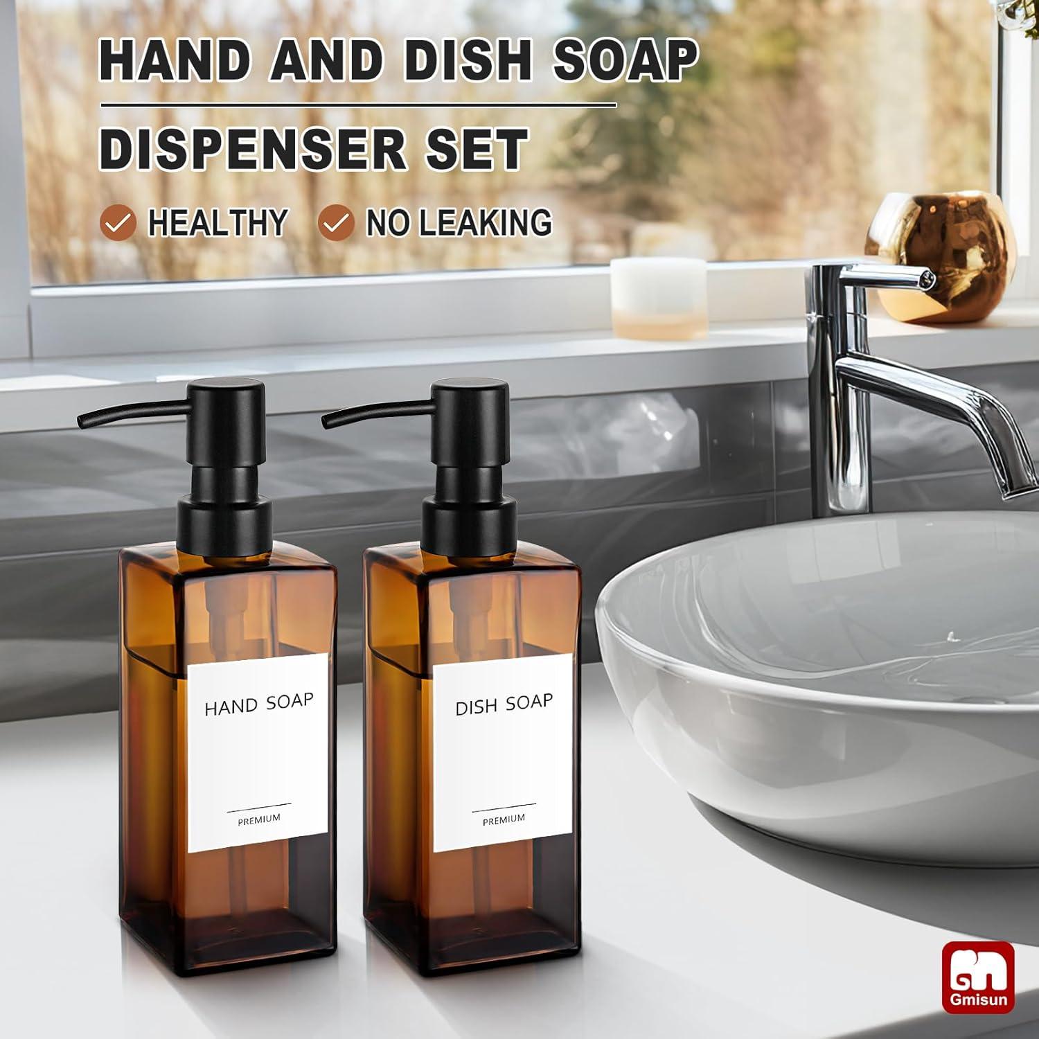 Dispensador de Jabón de Vidrio Ámbar GMISUN 2 Paquete 350ml