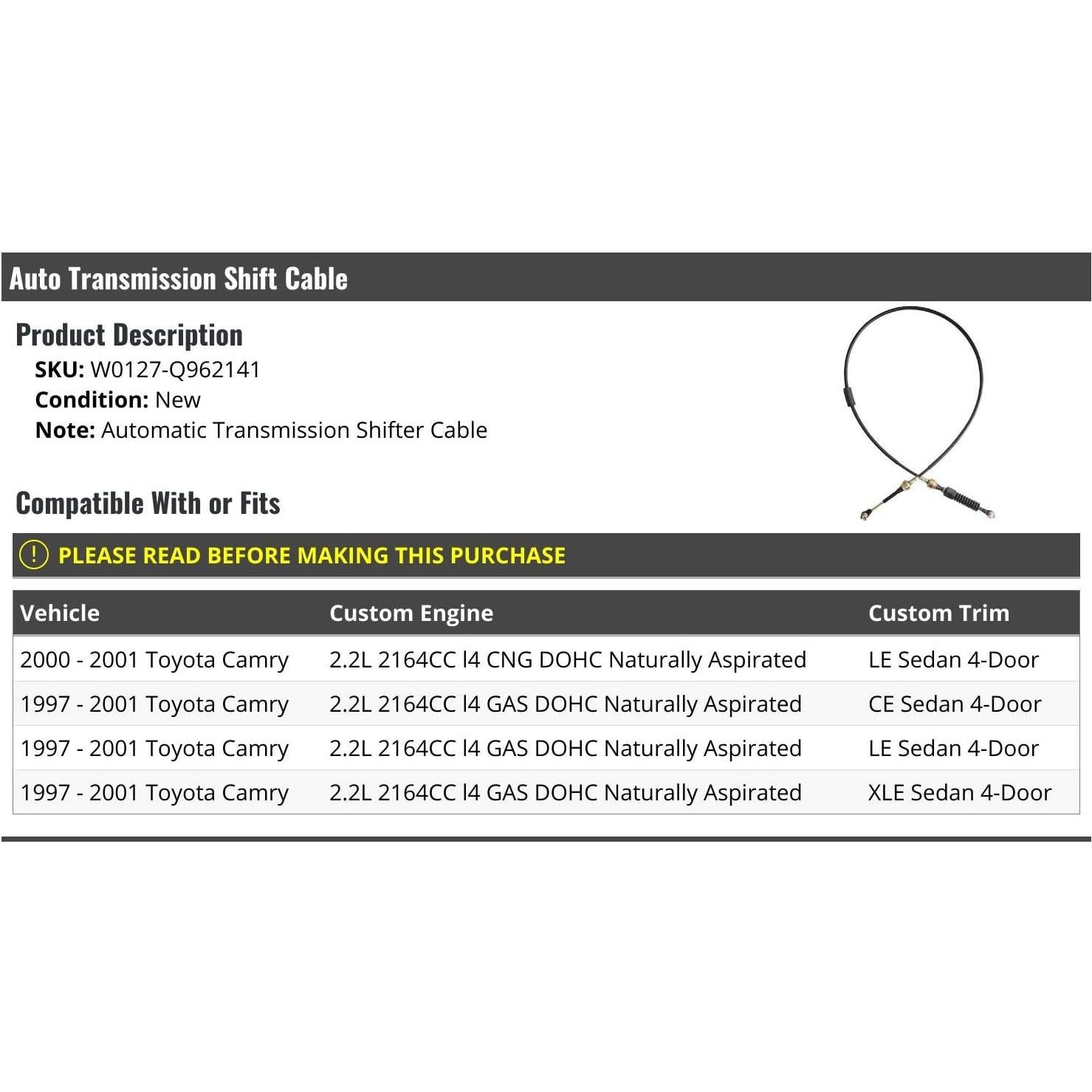 Cable de Cambio de Transmisión Automática Toyota Camry 1997-2001
