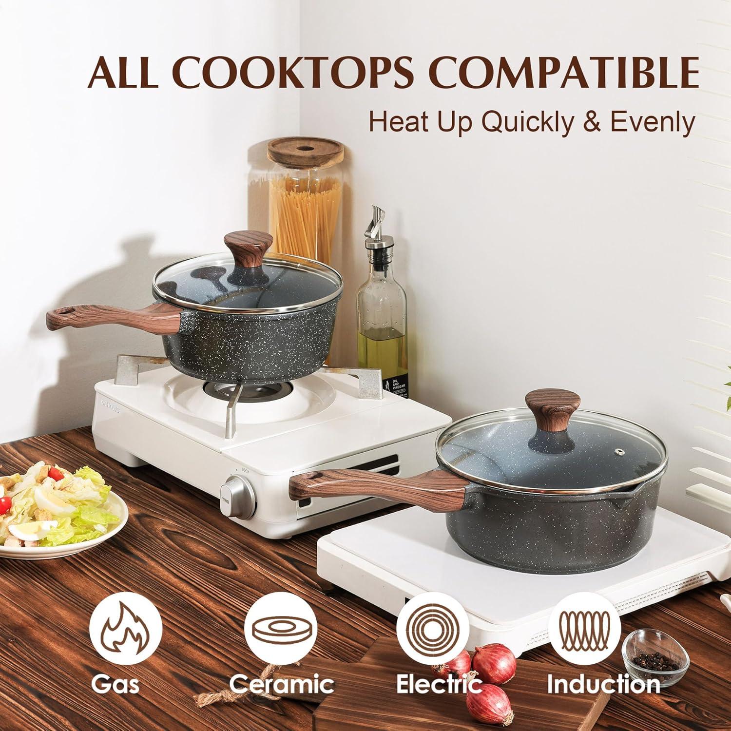 Cacerola Antiadherente SENSARTE 1.5L Granito Gris con Tapa