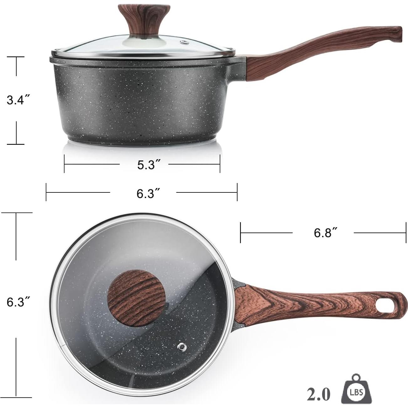 Cacerola Antiadherente SENSARTE 1.5L Granito Gris con Tapa