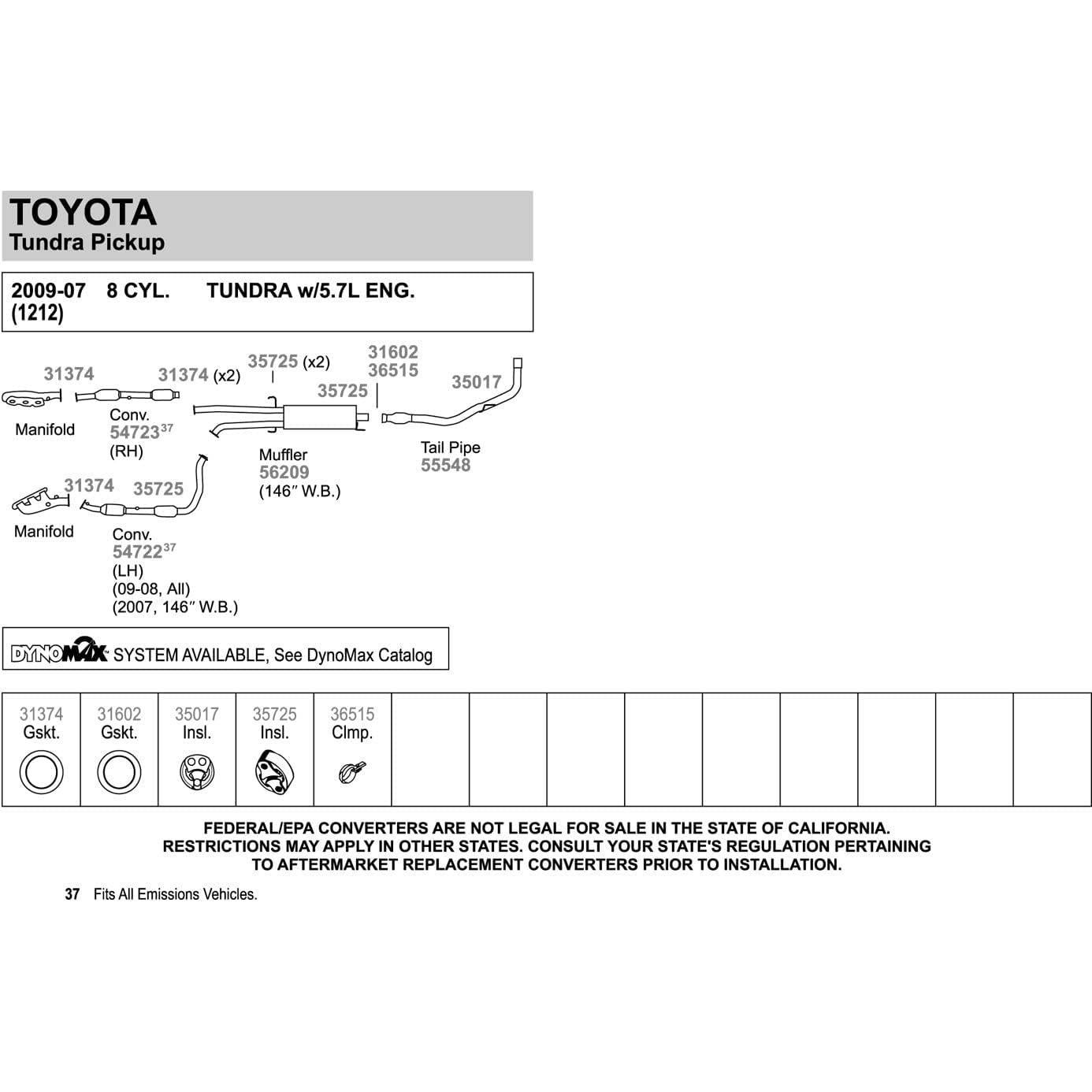 Clamp de Escape Walker 36515 para Toyota Tundra 2007-2017