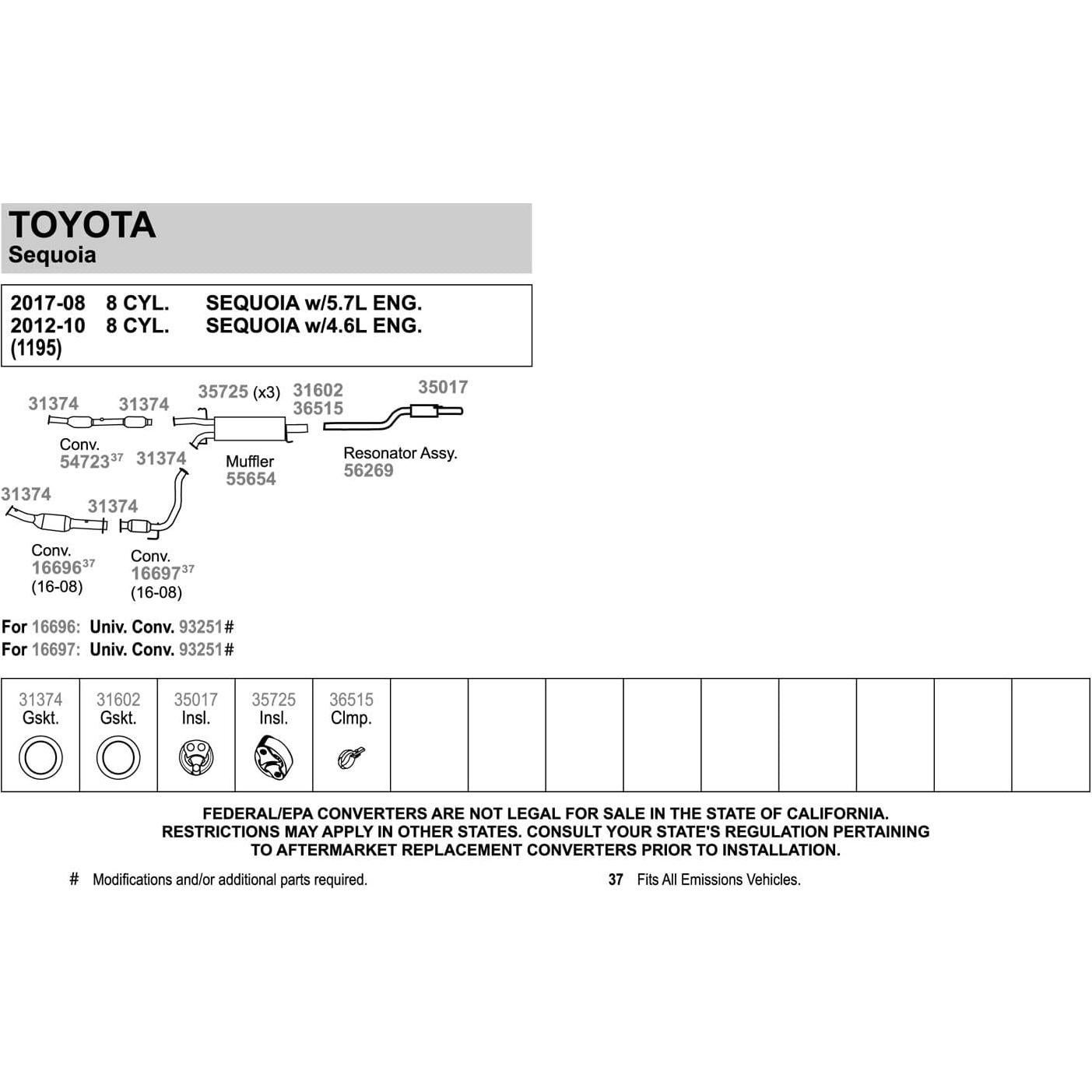 Clamp de Escape Walker 36515 para Toyota Tundra 2007-2017