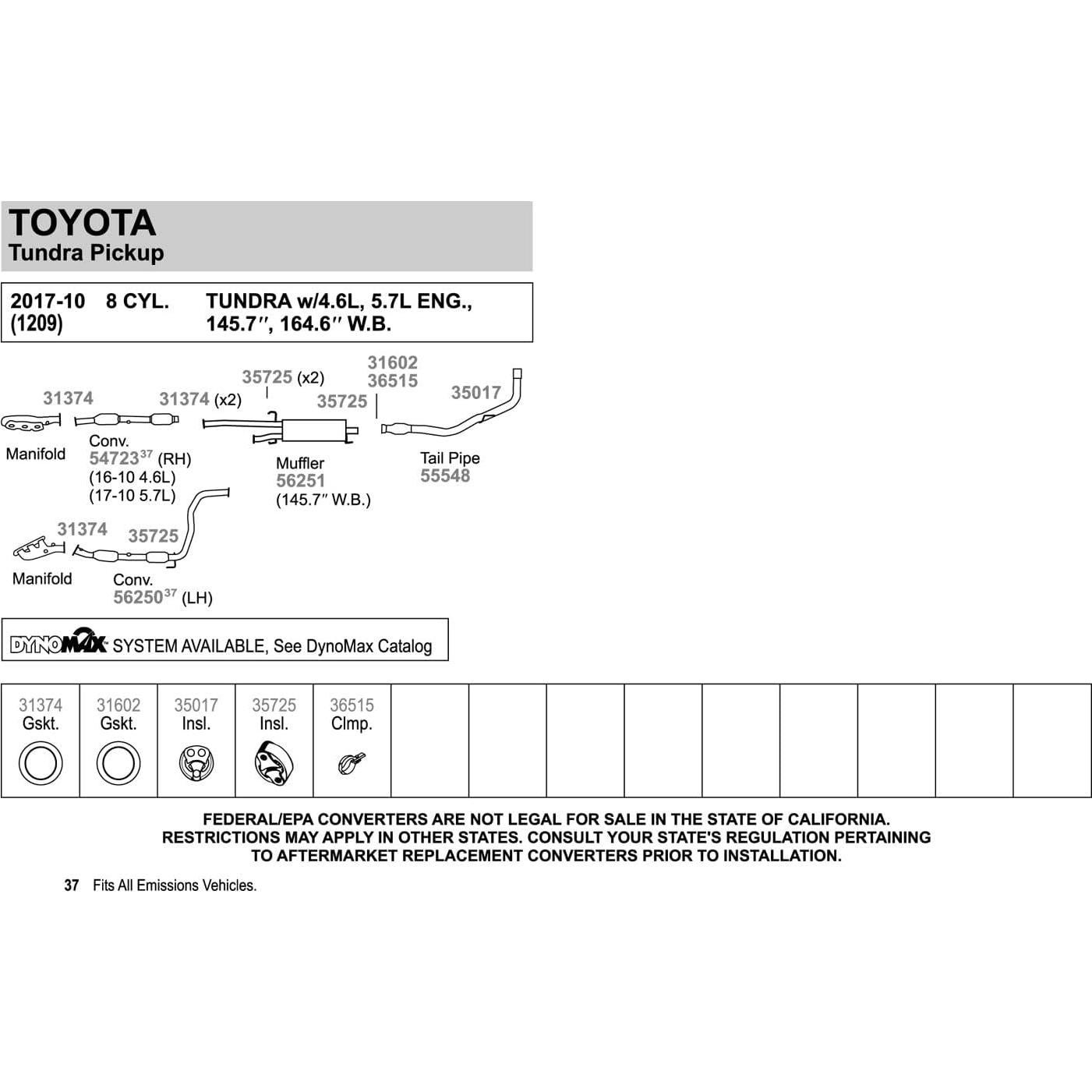 Clamp de Escape Walker 36515 para Toyota Tundra 2007-2017