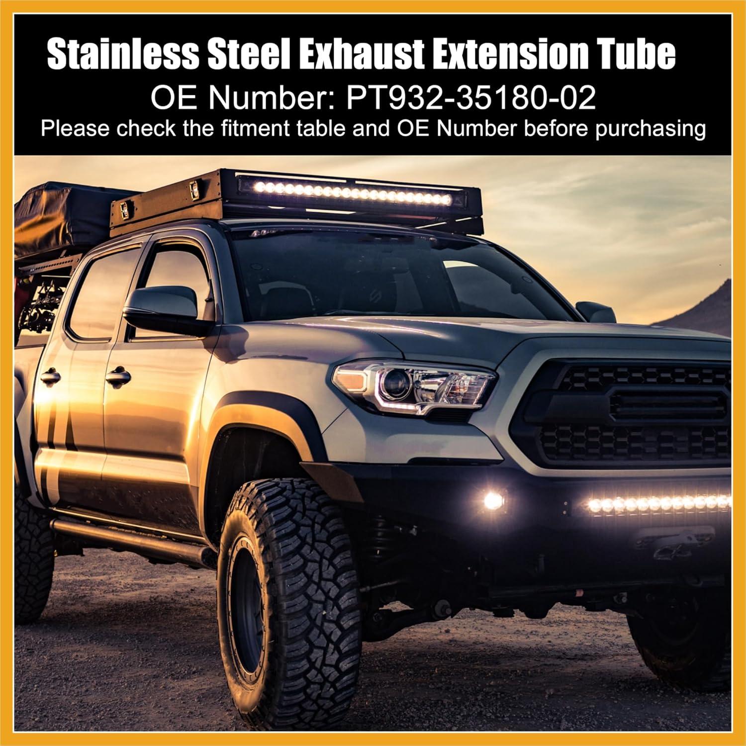 Tubo de Extensión de Escape Acero Inoxidable Partuto para Toyota Tacoma 2018-2023