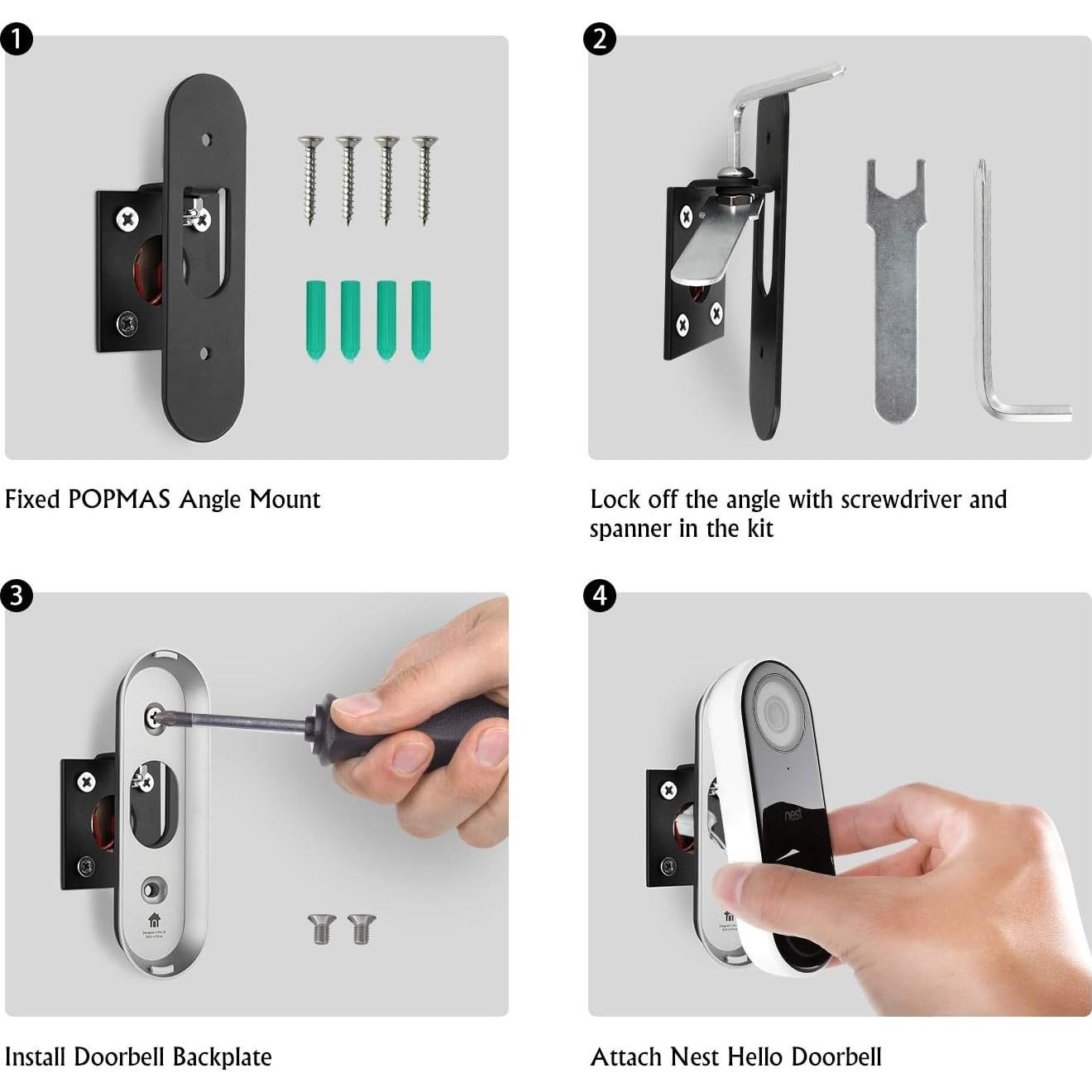 Soporte Ajustable POPMAS para Timbre Nest Hello - 120 Grados