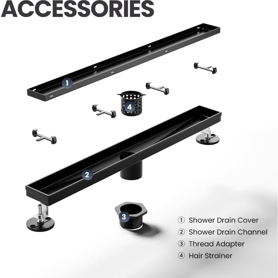 Desagüe de Ducha Lineal LISEEGO 30.48 cm Acero Inoxidable Negro