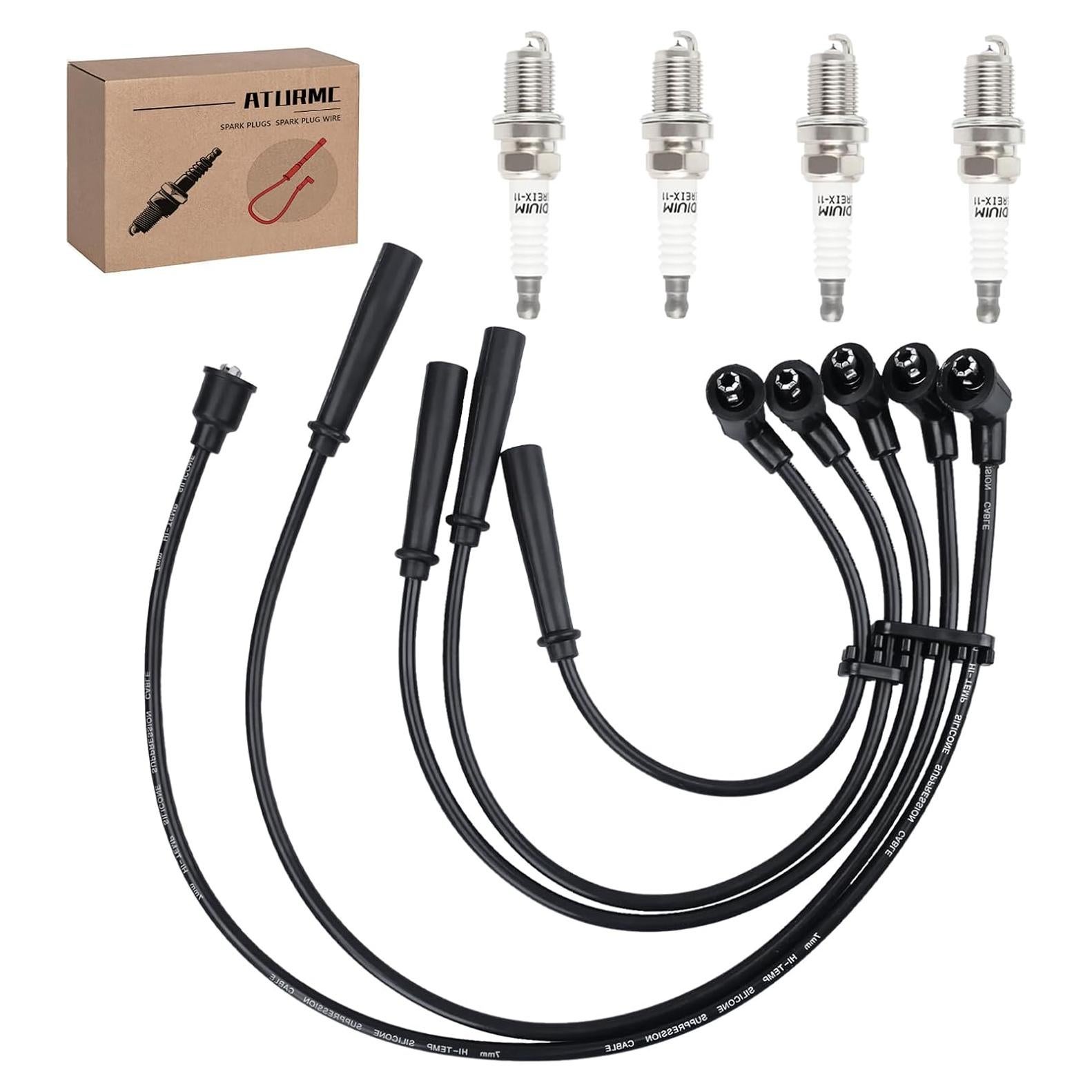 Juego de 5 Cables de Bujía y 4 Bujías de Iridio ATURMC para Toyota
