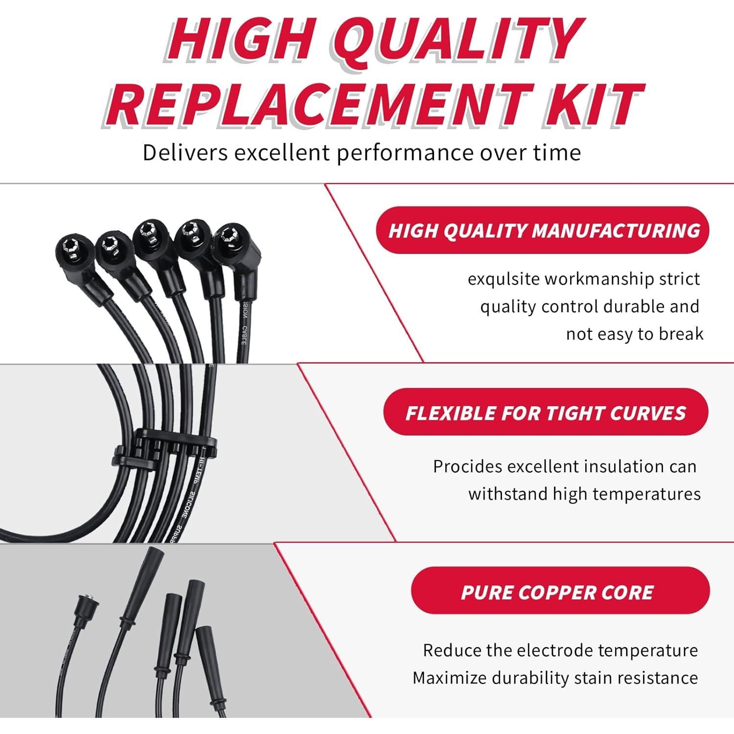 Juego de 5 Cables de Bujía y 4 Bujías de Iridio ATURMC para Toyota