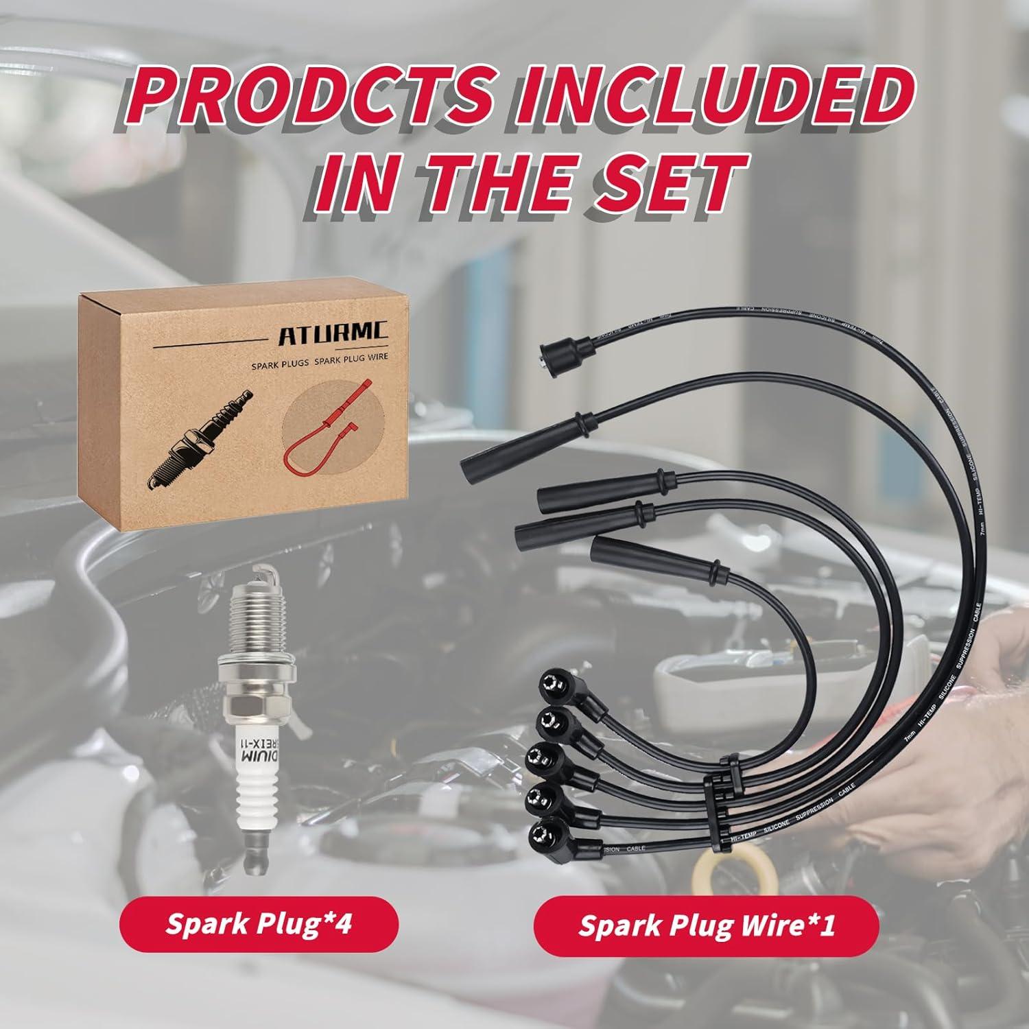 Juego de 5 Cables de Bujía y 4 Bujías de Iridio ATURMC para Toyota