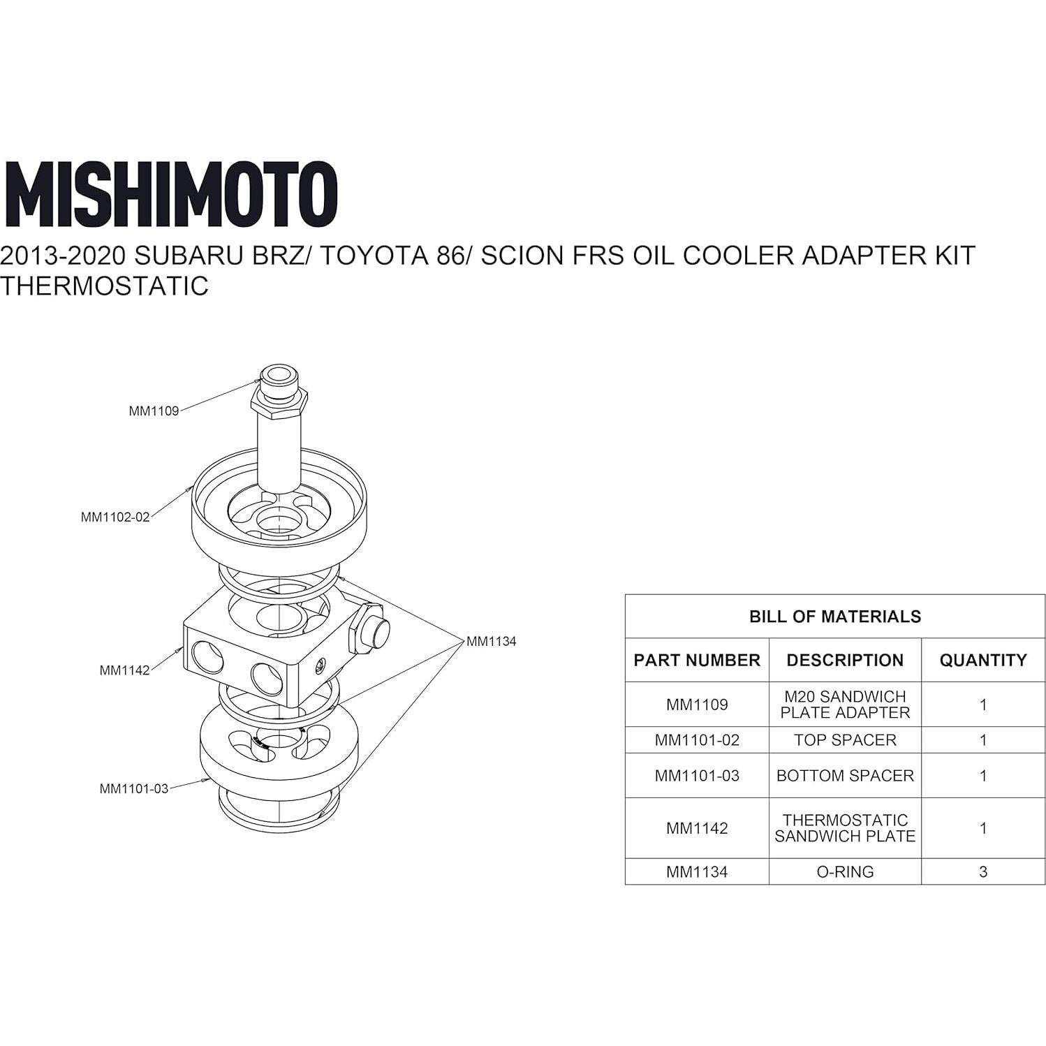 Placa y adaptador termostático de sándwich de aceite Mishimoto para Subaru BRZ/Toyota 86/Scion FRS 2013-2020