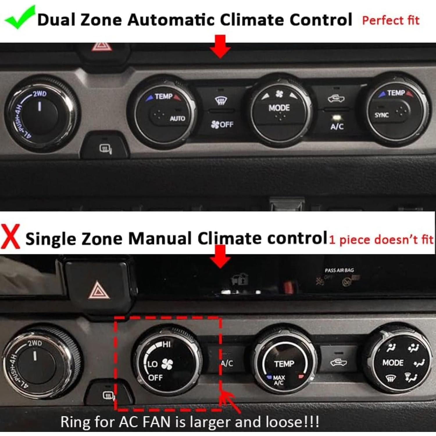 Cubiertas de Perillas de AC y Anillos de Ventilación Toyota Tacoma 2016-2023