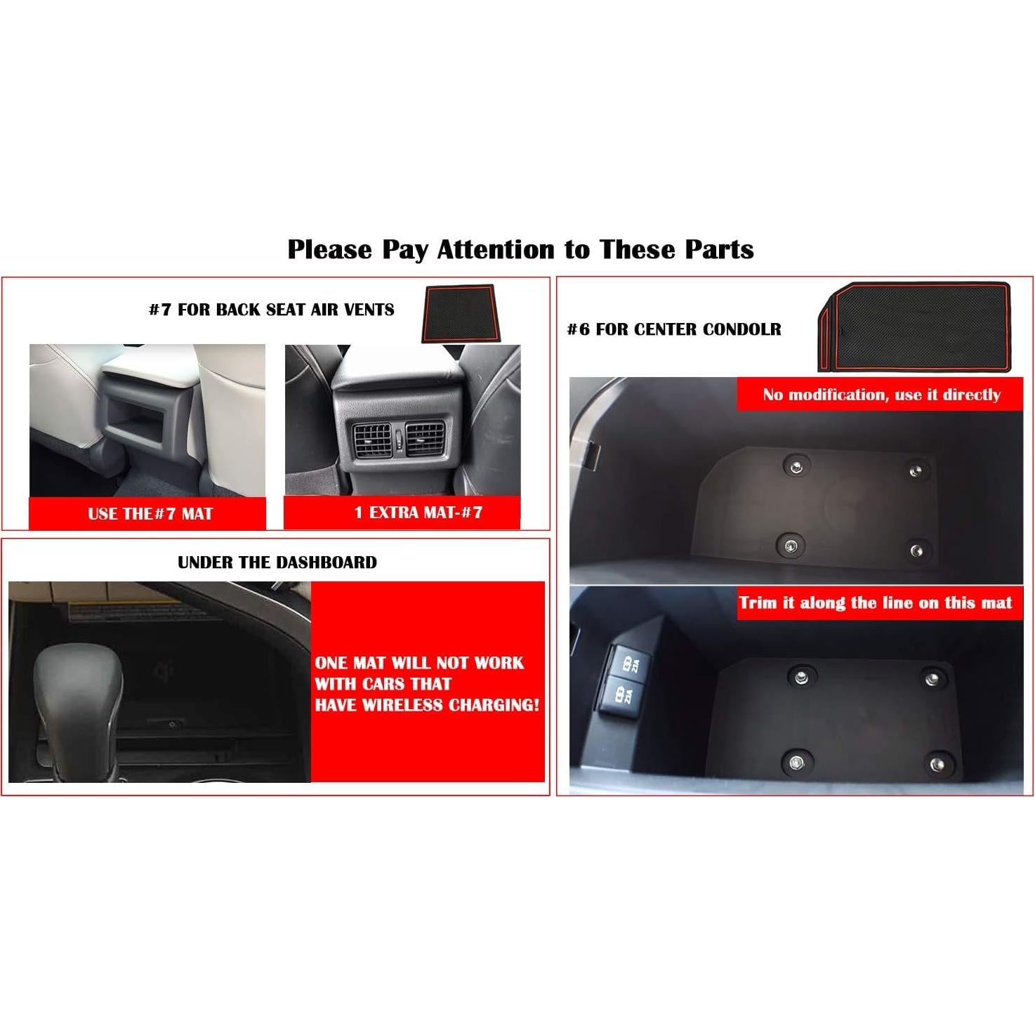 Inserciones de Porta Vasos Auovo para Toyota Camry 2018-2024 - 16pcs Rojo