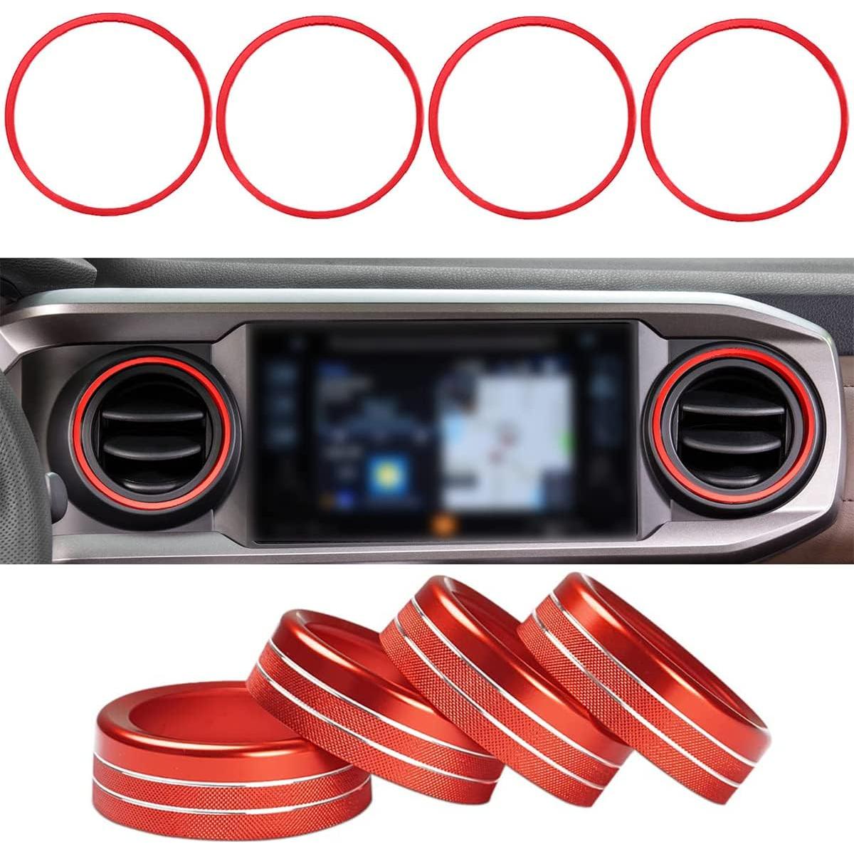 Cubiertas de Perilla de AC Auovo y Anillos Toyota Tacoma 2016-2023 - 8 Piezas Rojo