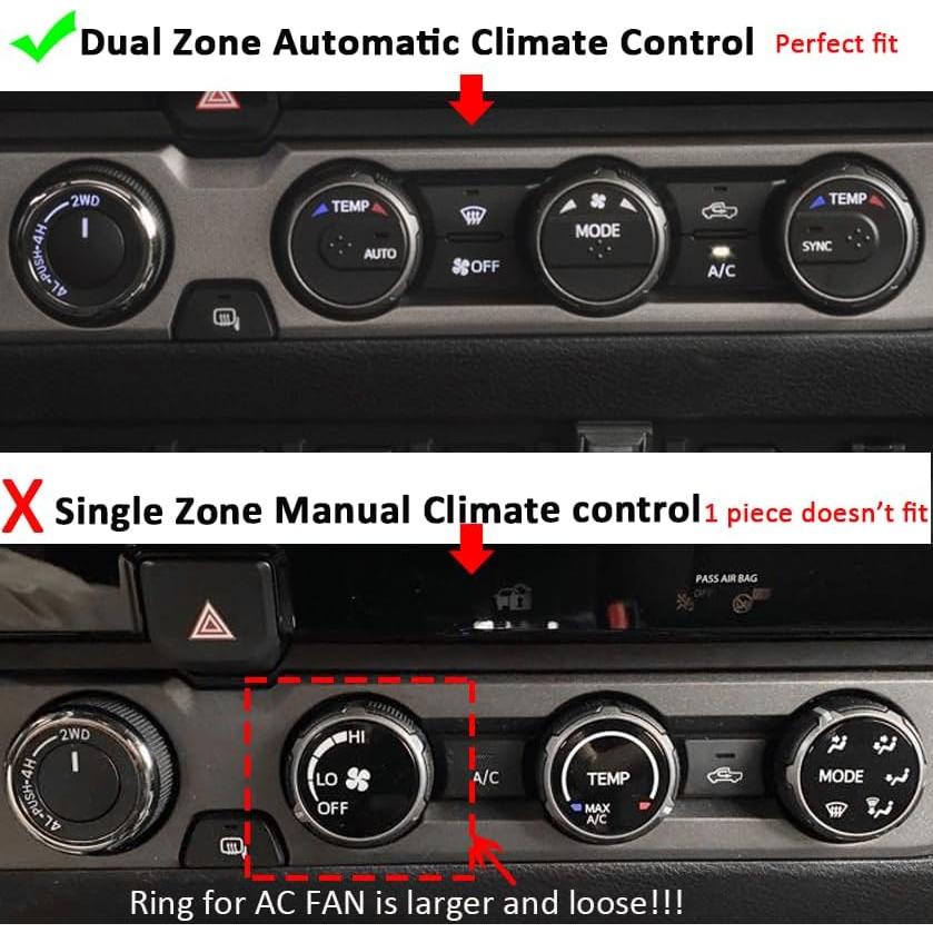 Cubiertas de Perilla de AC Auovo y Anillos Toyota Tacoma 2016-2023 - 8 Piezas Rojo