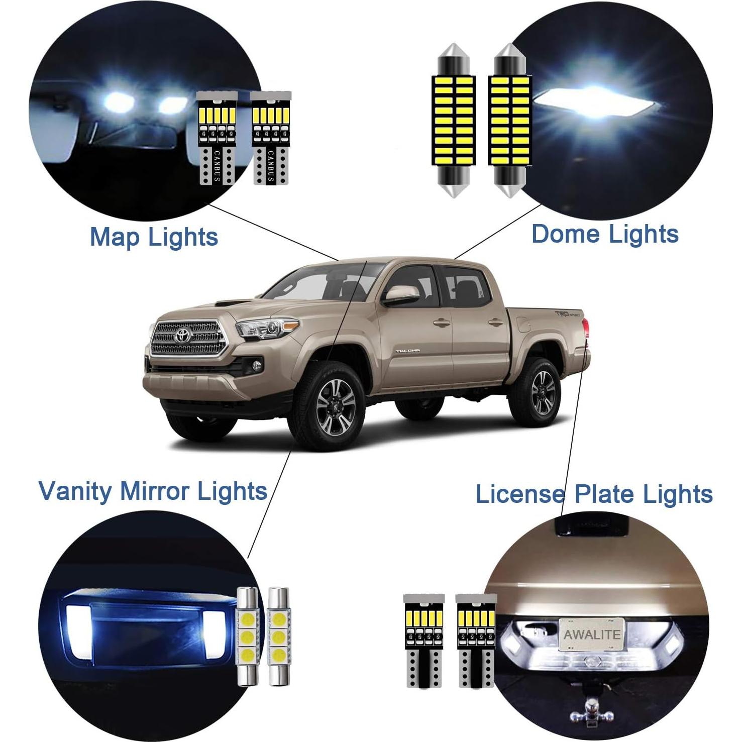 Kit 10 Bombillas LED Interiores AWALITED para Toyota Tacoma 2005-2022