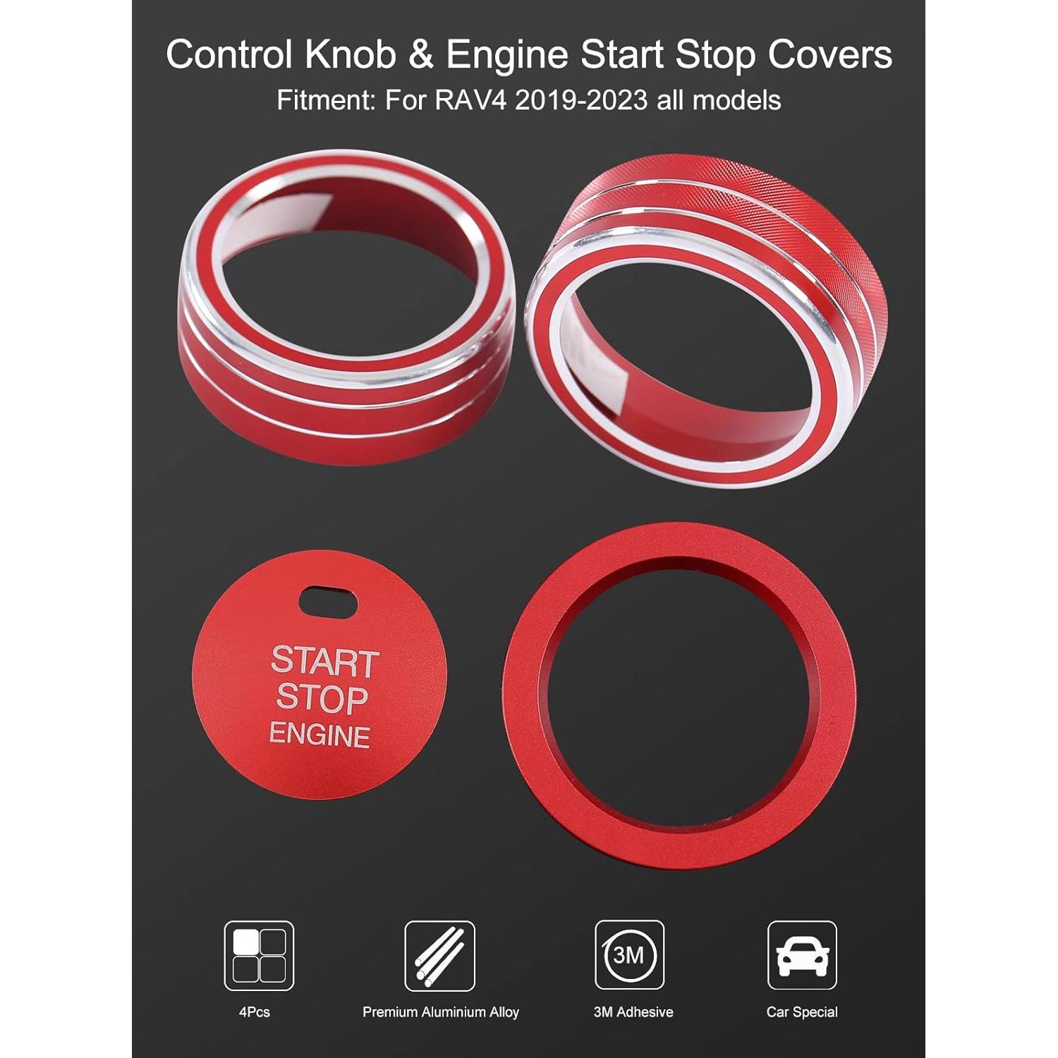 4 Piezas Accesorios Interior Toyota RAV4 2019-2025 Rojo