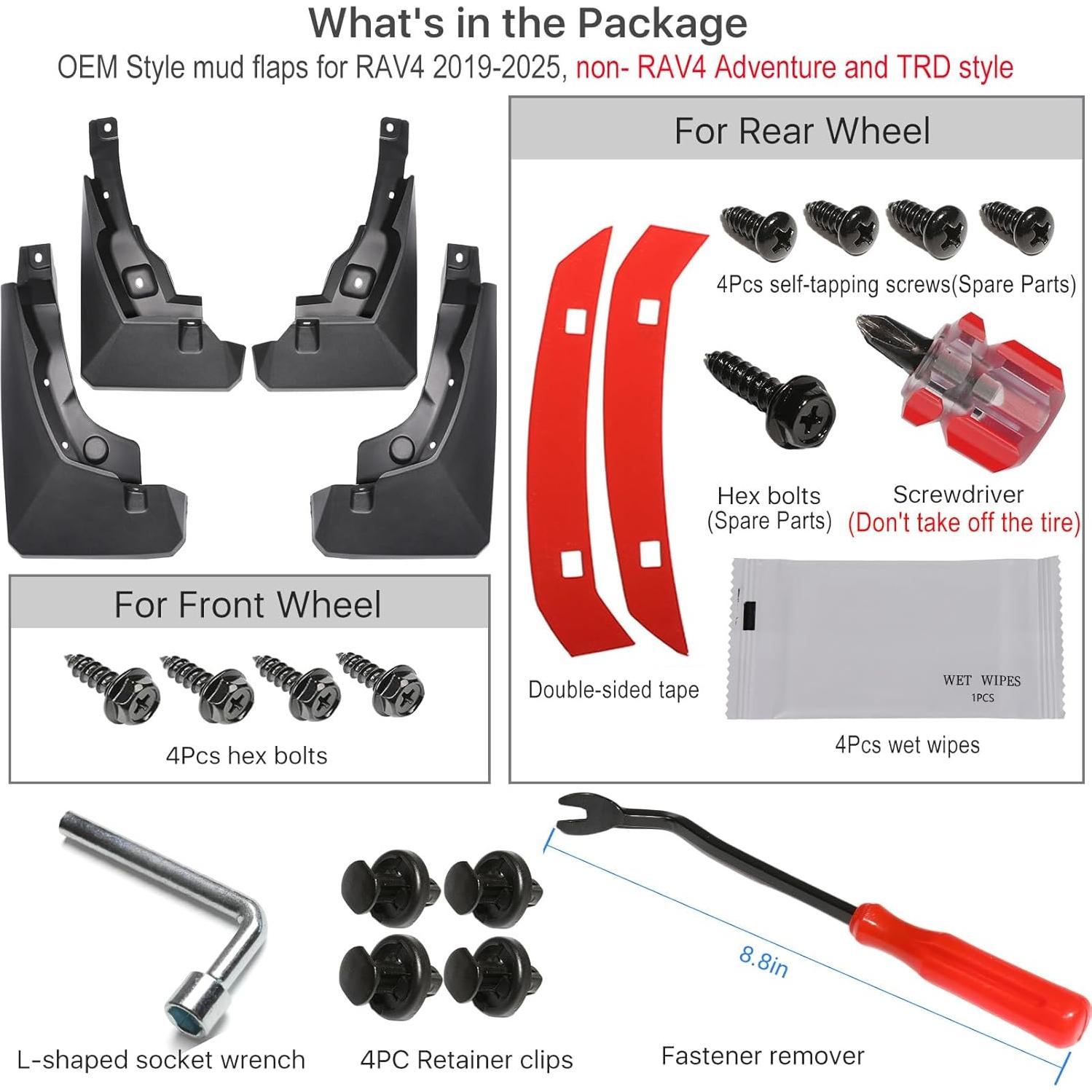 Guardabarros Toyota RAV4 2019-2025 Birbenben 4PCS Sin Perforación