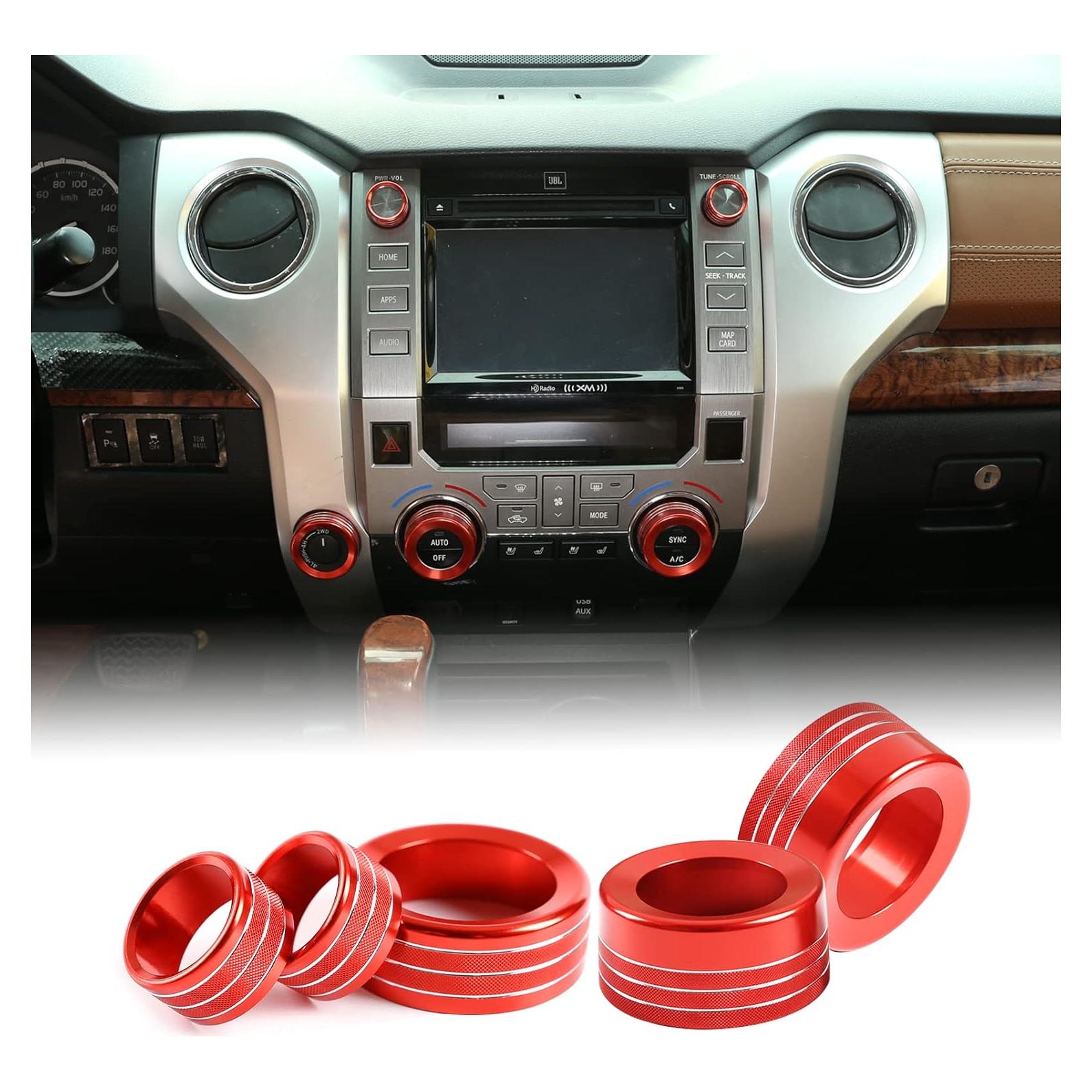 Cubiertas de Anillo de Control de Volumen Aunginsy Rojo 5Pcs Toyota Tundra 2014-2021