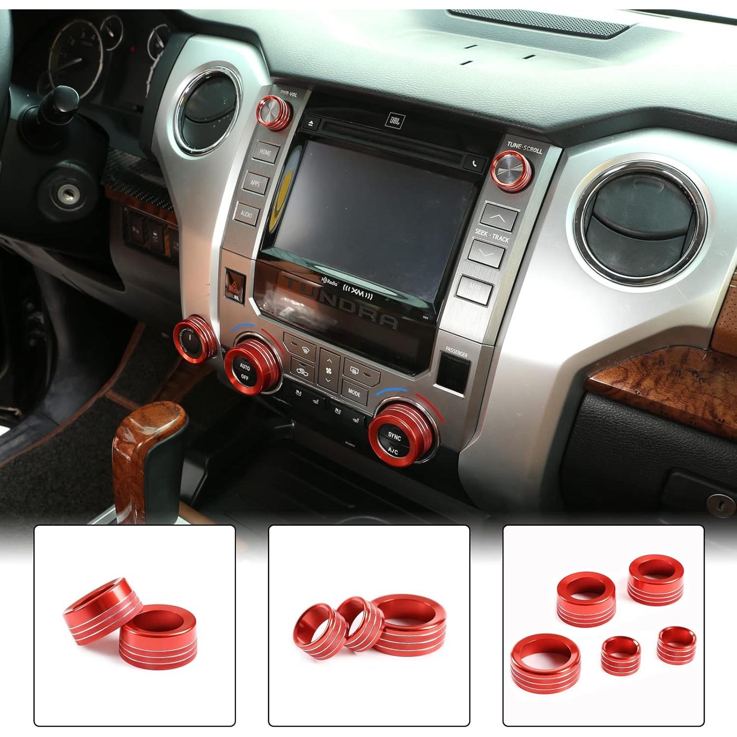 Cubiertas de Anillo de Control de Volumen Aunginsy Rojo 5Pcs Toyota Tundra 2014-2021