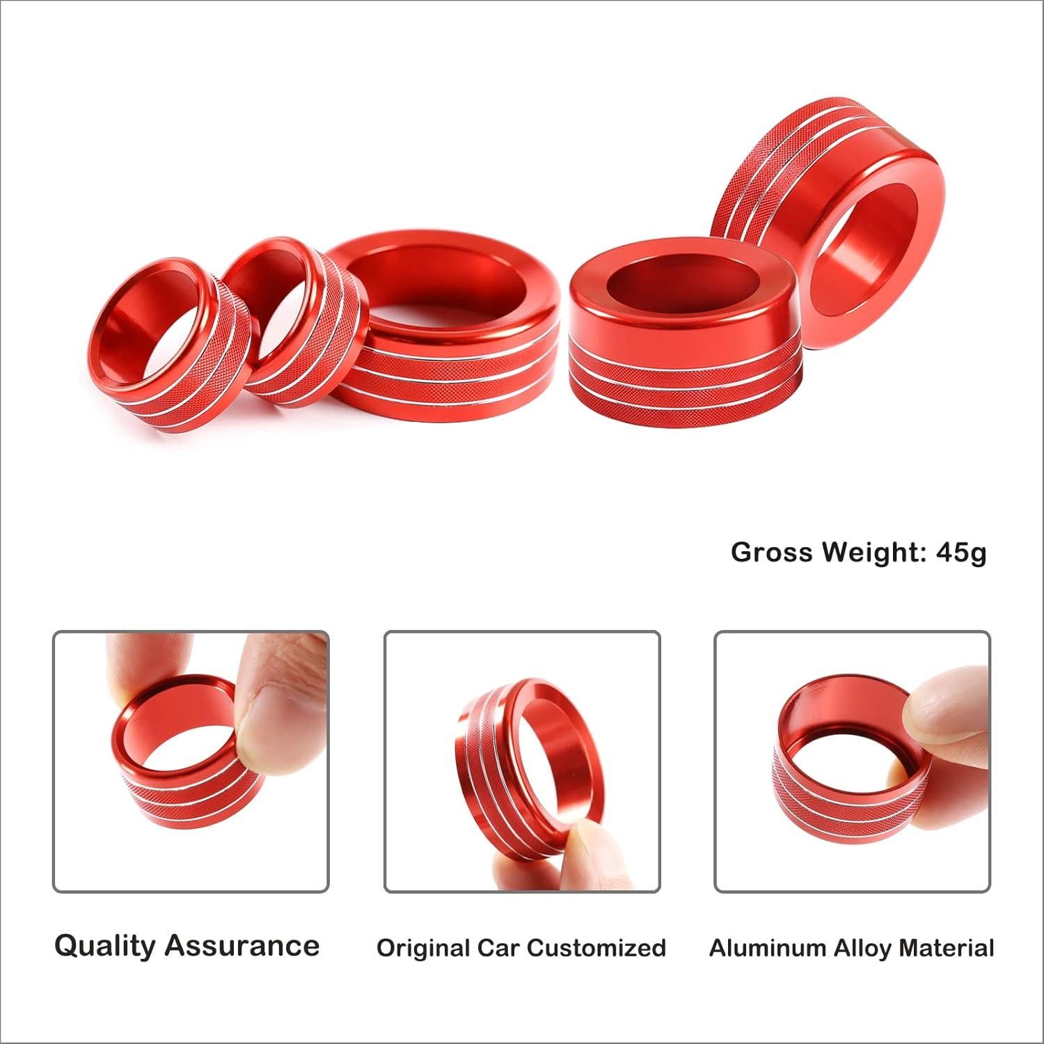 Cubiertas de Anillo de Control de Volumen Aunginsy Rojo 5Pcs Toyota Tundra 2014-2021
