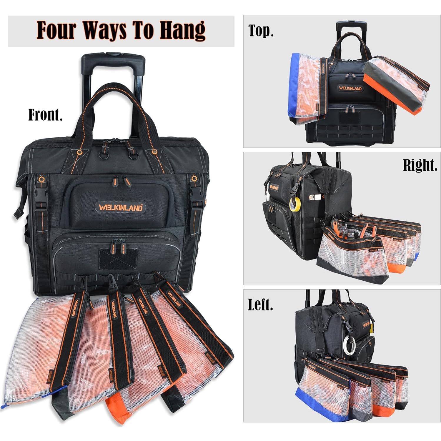 Bolsa de Herramientas Rodante WELKINLAND con 4 Bolsas Transparentes