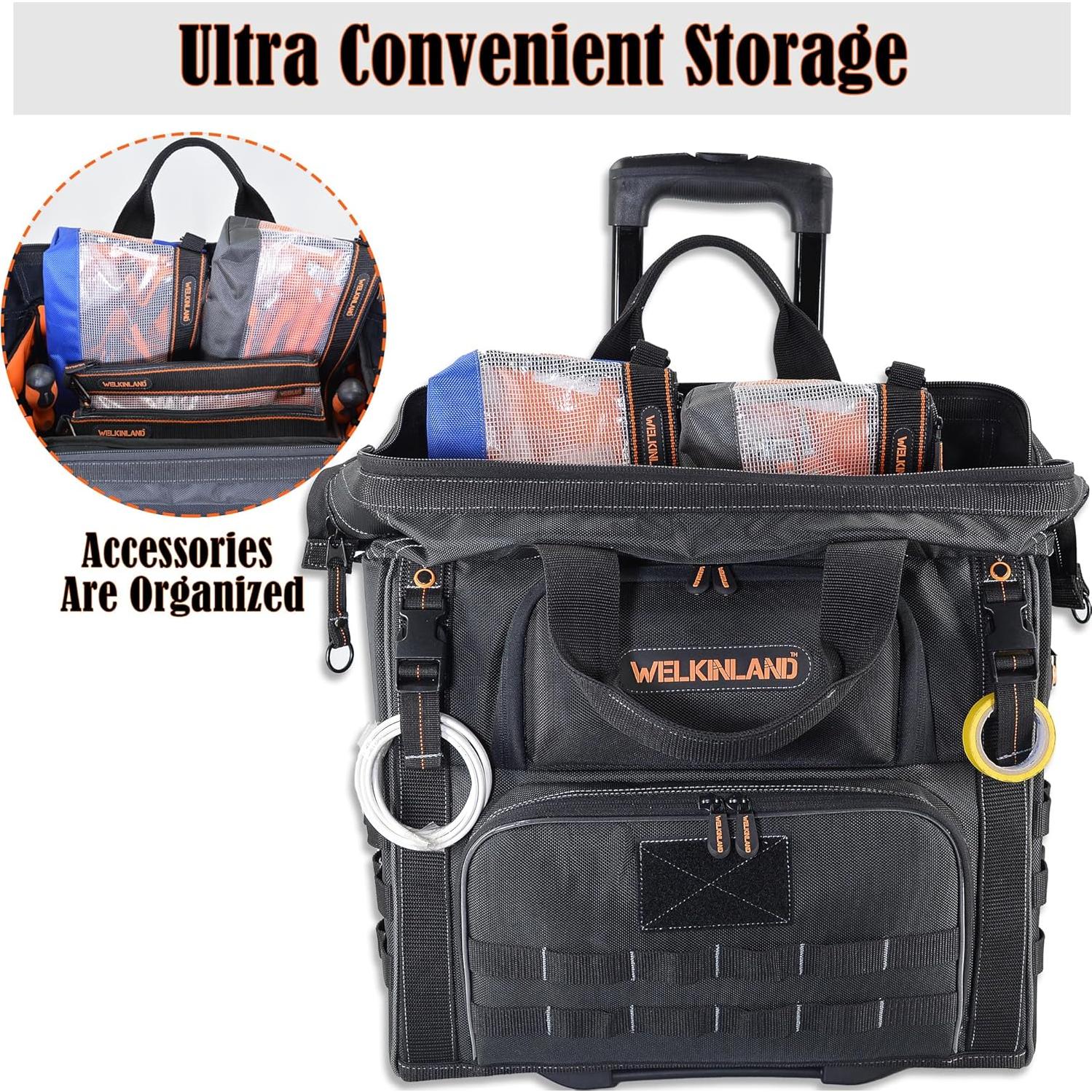 Bolsa de Herramientas Rodante WELKINLAND con 4 Bolsas Transparentes