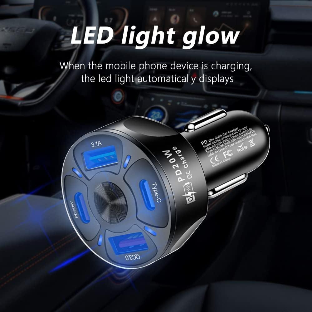 Cargador de Coche Turcee 4 Puertos USB QC3.0 20W Negro