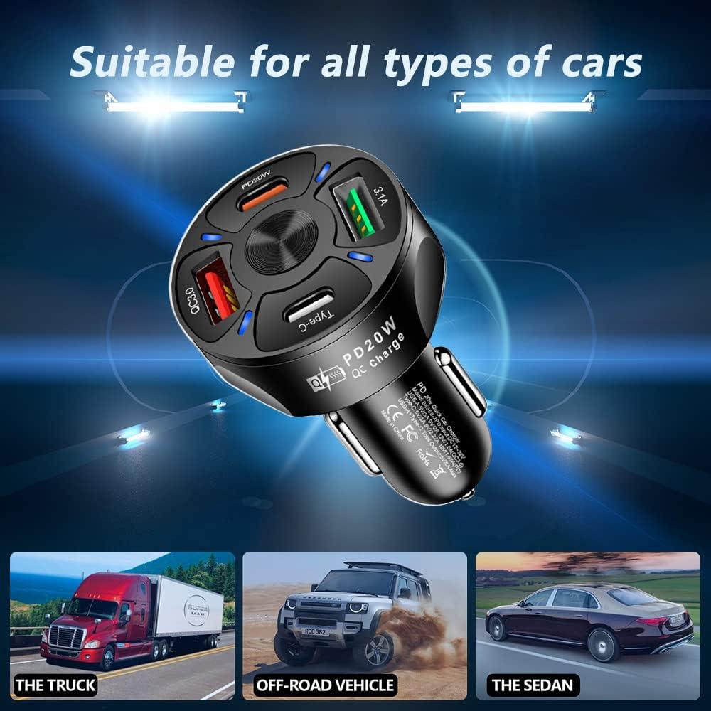 Cargador de Coche Turcee 4 Puertos USB QC3.0 20W Negro