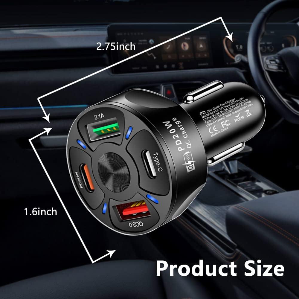 Cargador de Coche Turcee 4 Puertos USB QC3.0 20W Negro