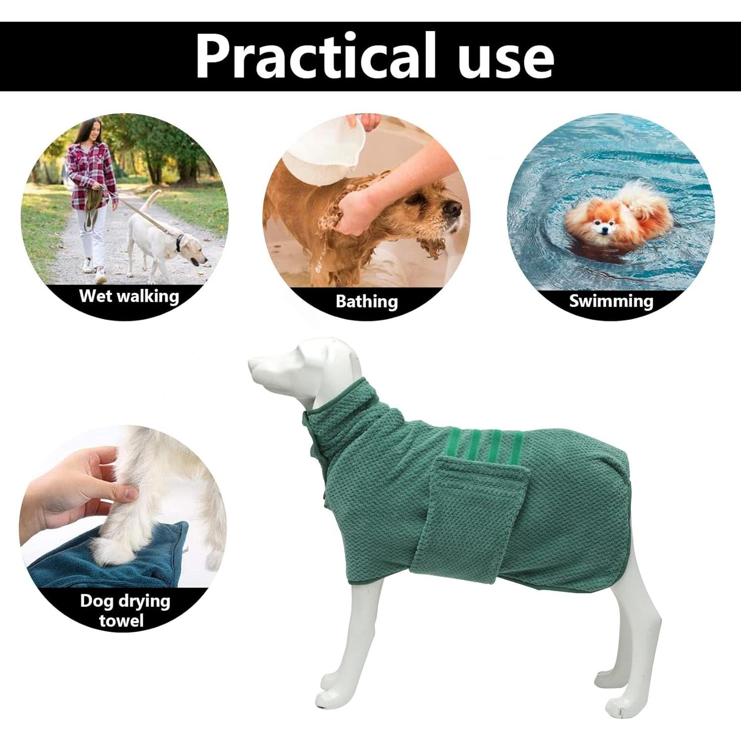 Bata de Baño Rápido Secado Geyecete para Perros Verde XS