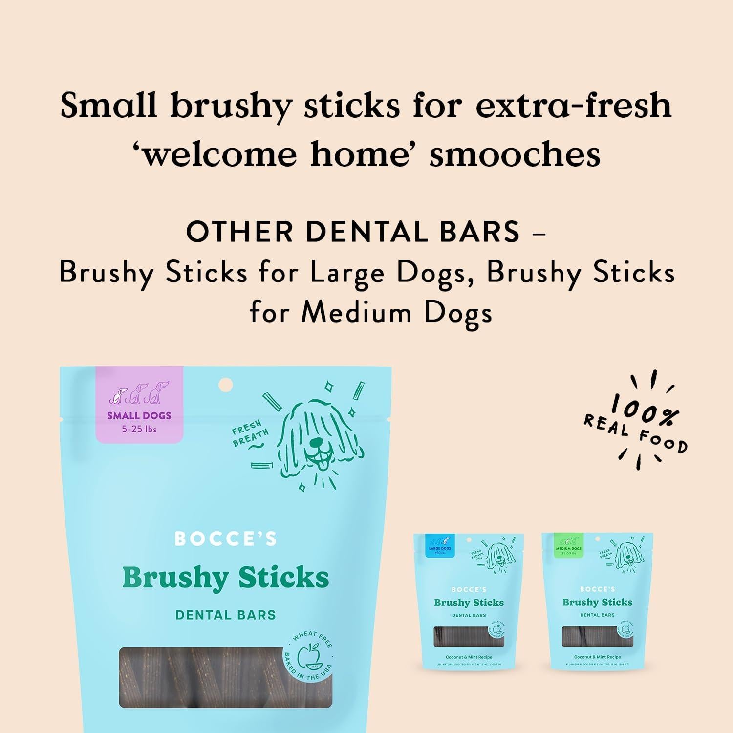 Bocce's Bakery Brushy Sticks Dental para Perros Pequeños 368g