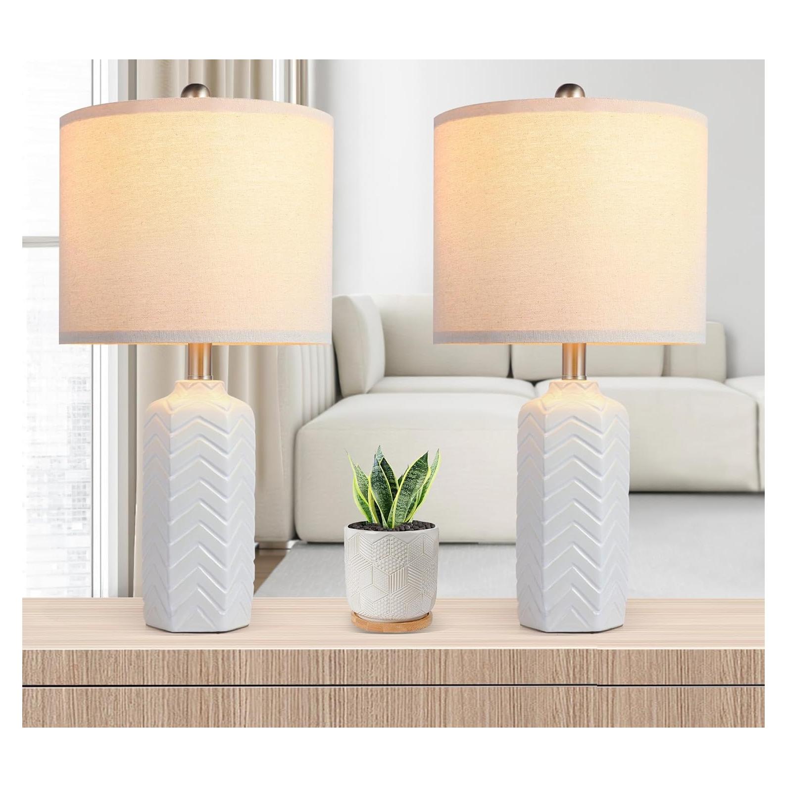 Lámpara de Mesa Cerámica WEITERS 22" Blanca Juego de 2