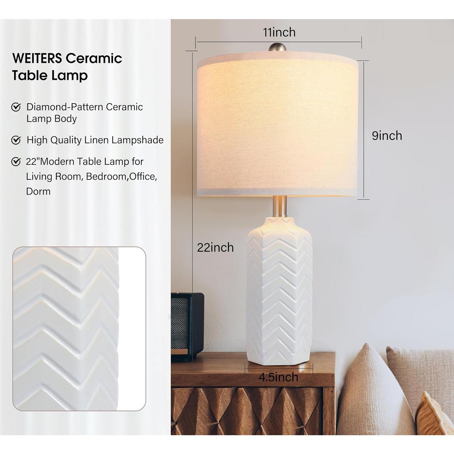 Lámpara de Mesa Cerámica WEITERS 22" Blanca Juego de 2