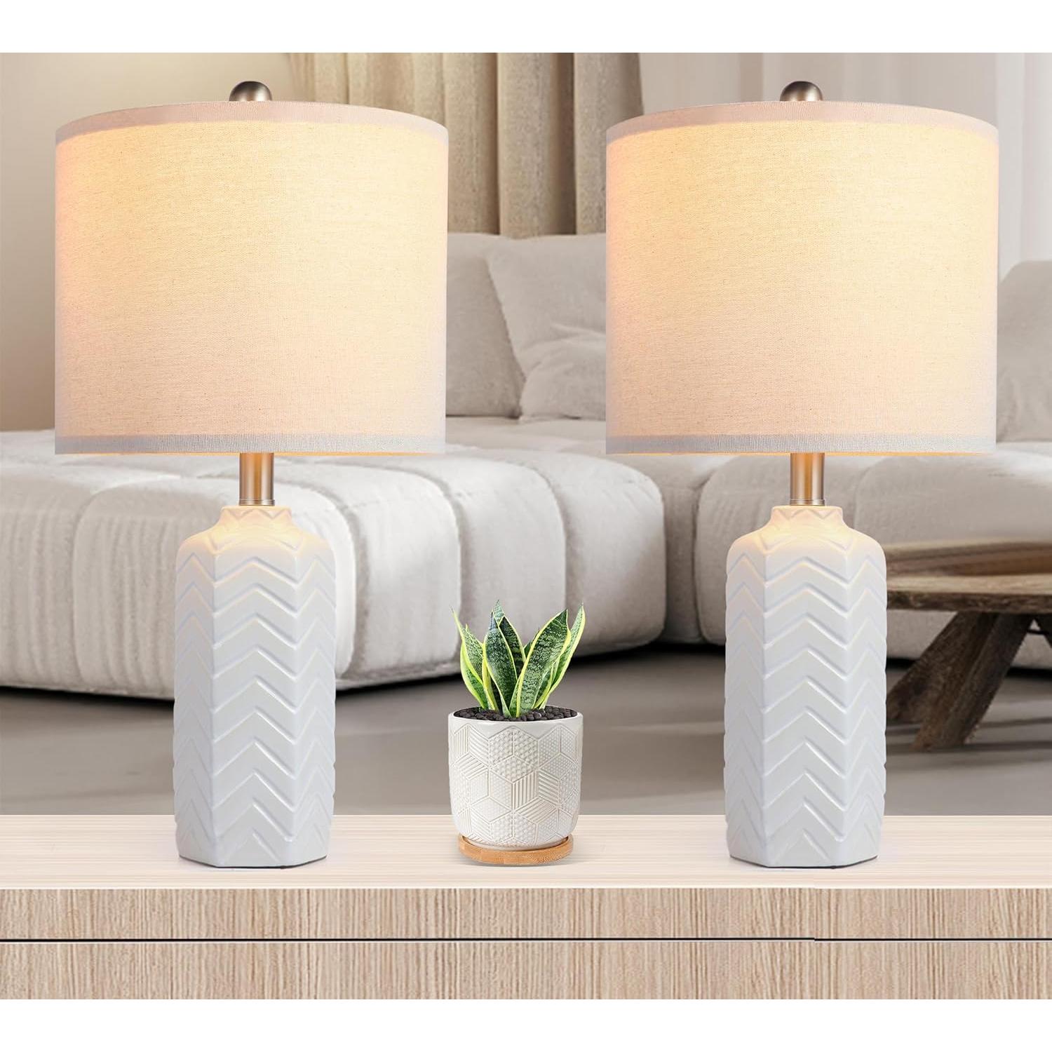 Lámpara de Mesa Cerámica WEITERS 22" Blanca Juego de 2