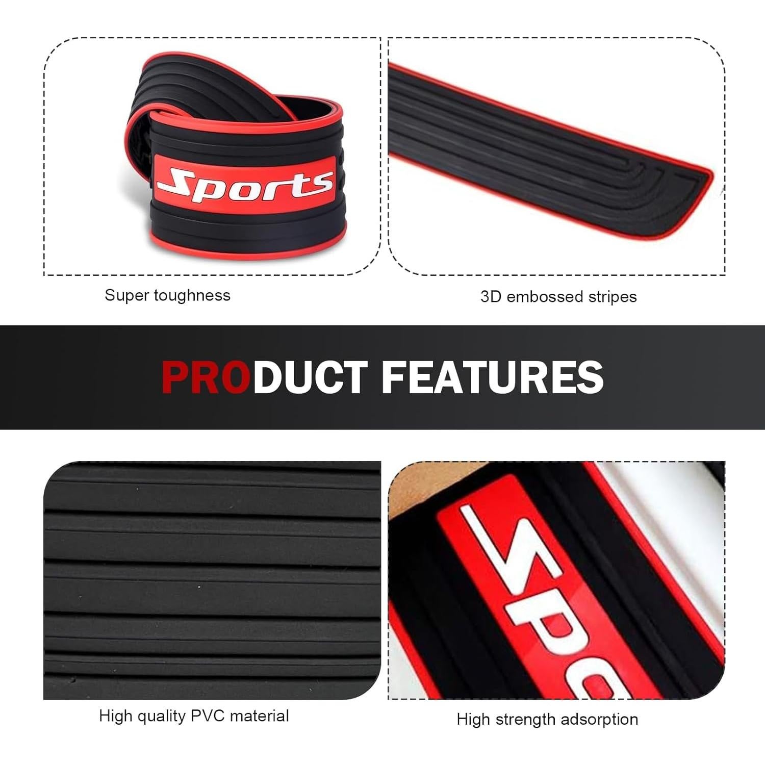 Tira de Parachoques Zeathery HERYFZT03 PVC Flexible 90cm Rojo