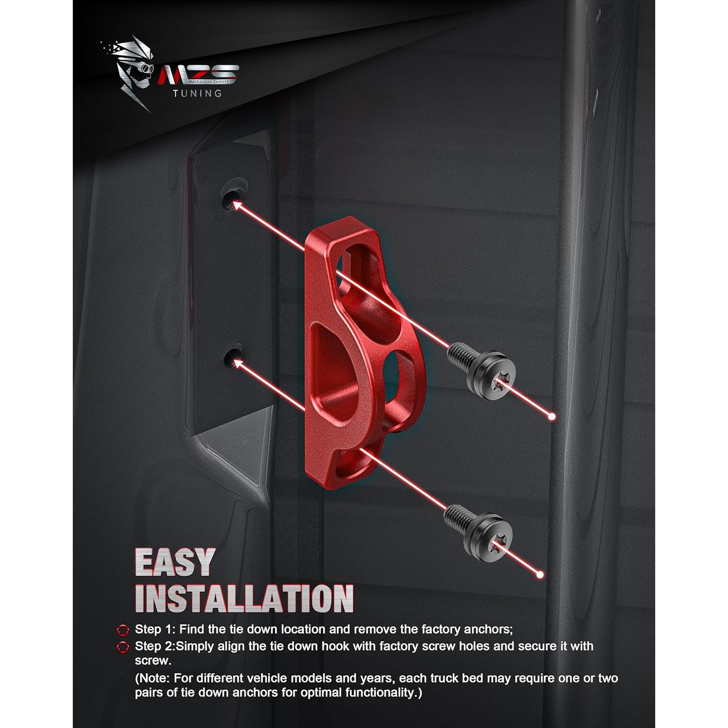 Ganchos de Sujeción MZS para Cama de Camión Tacoma Tundra Rojo